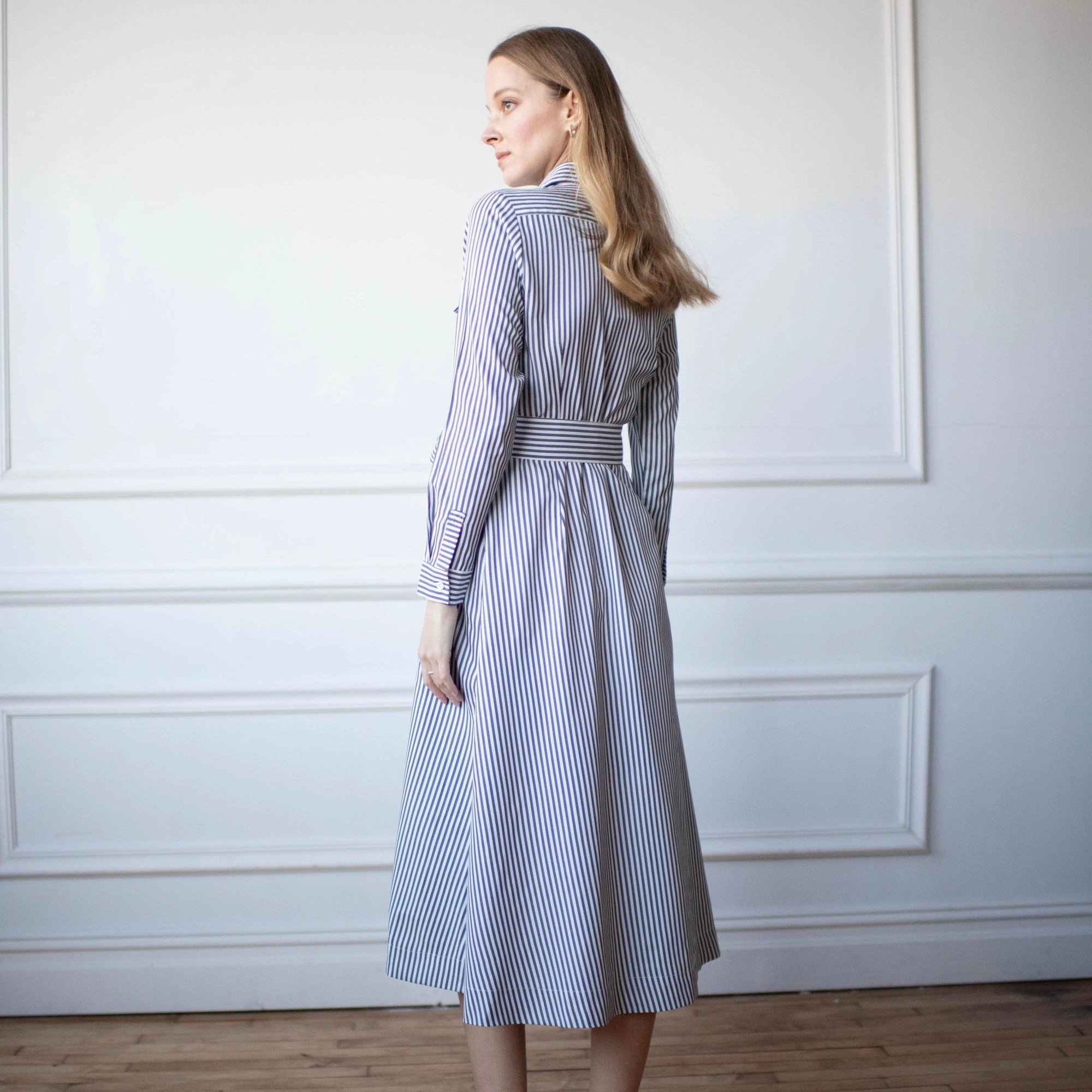Softly Structured Smooth Flow Chrie Pinstripe Dress [Final Sale]