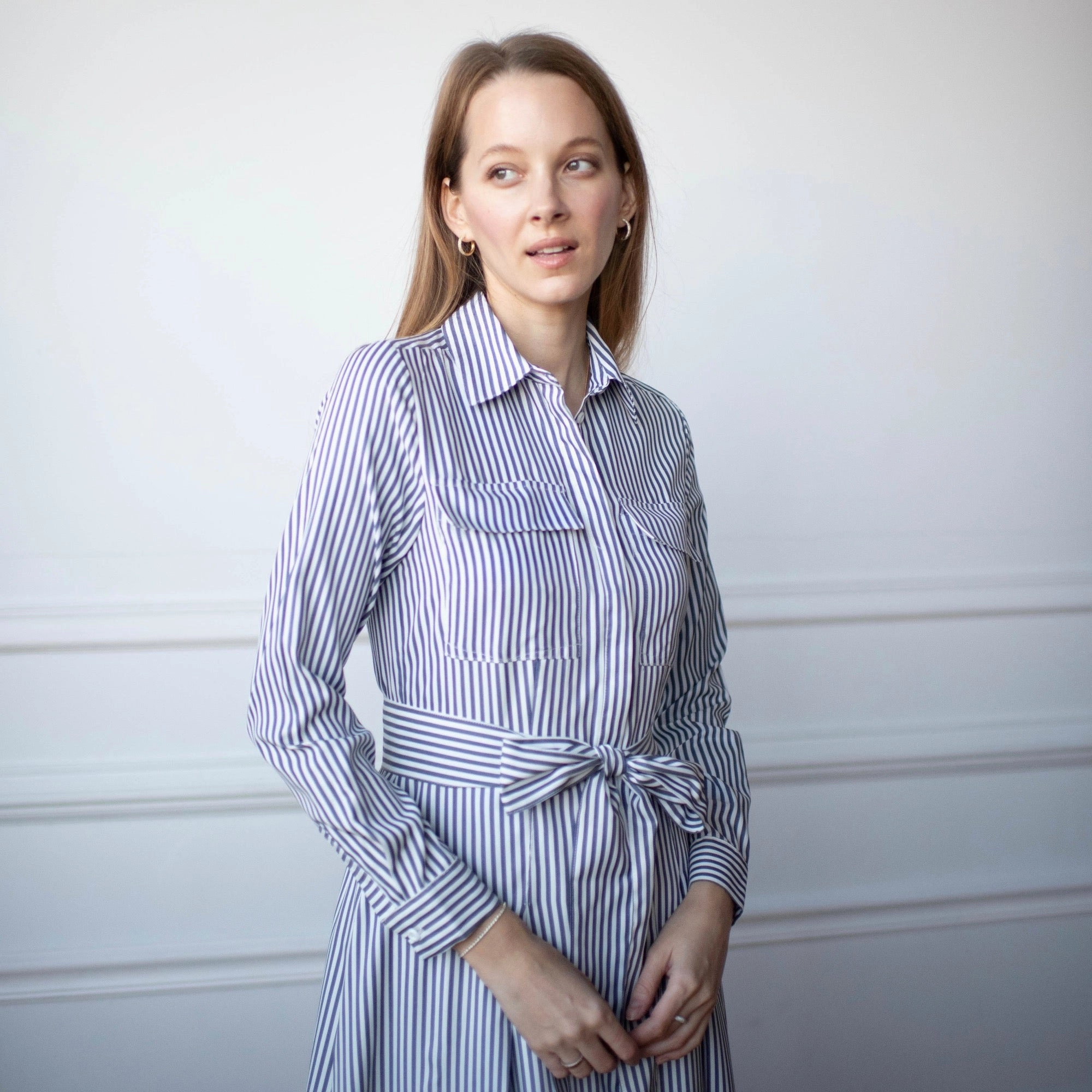 Chrie Pinstripe Dress [Final Sale] Sleek Presence