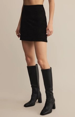 Ciera Suede Mini Skirt in Black Floor Length Side Slit