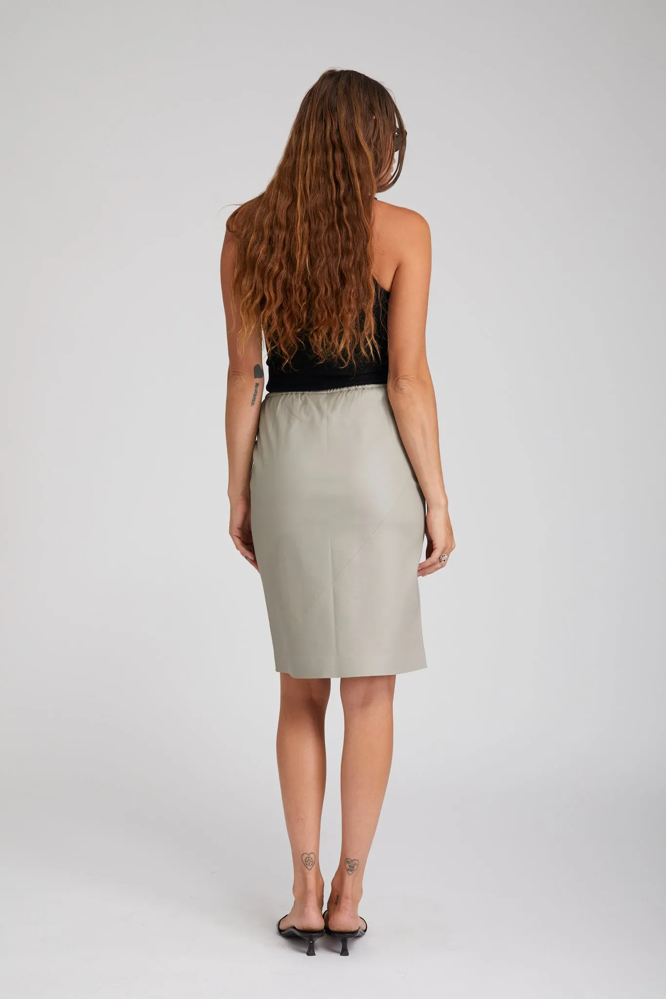 Stone Leather Midi Slip Skirt Wrap style