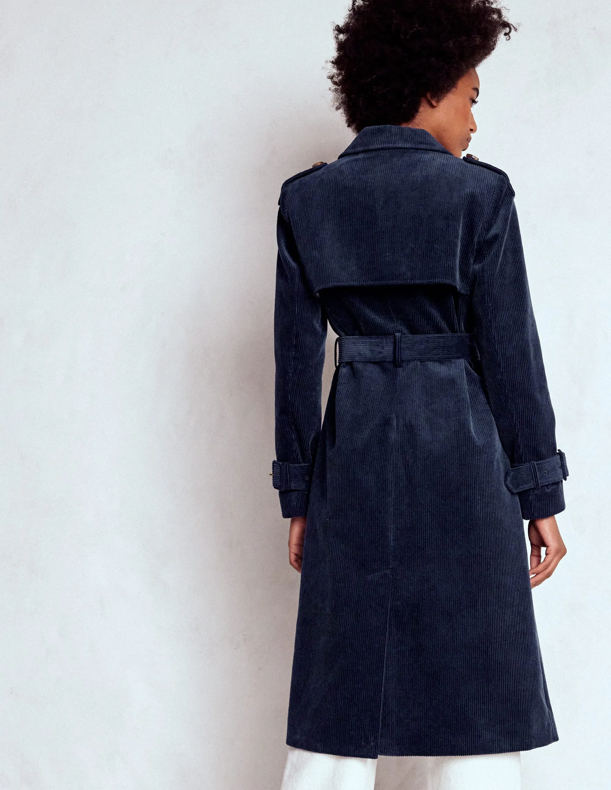 Eco Friendly Fabric Stylish Basics Cheltenham Cord Trench Coat-Navy