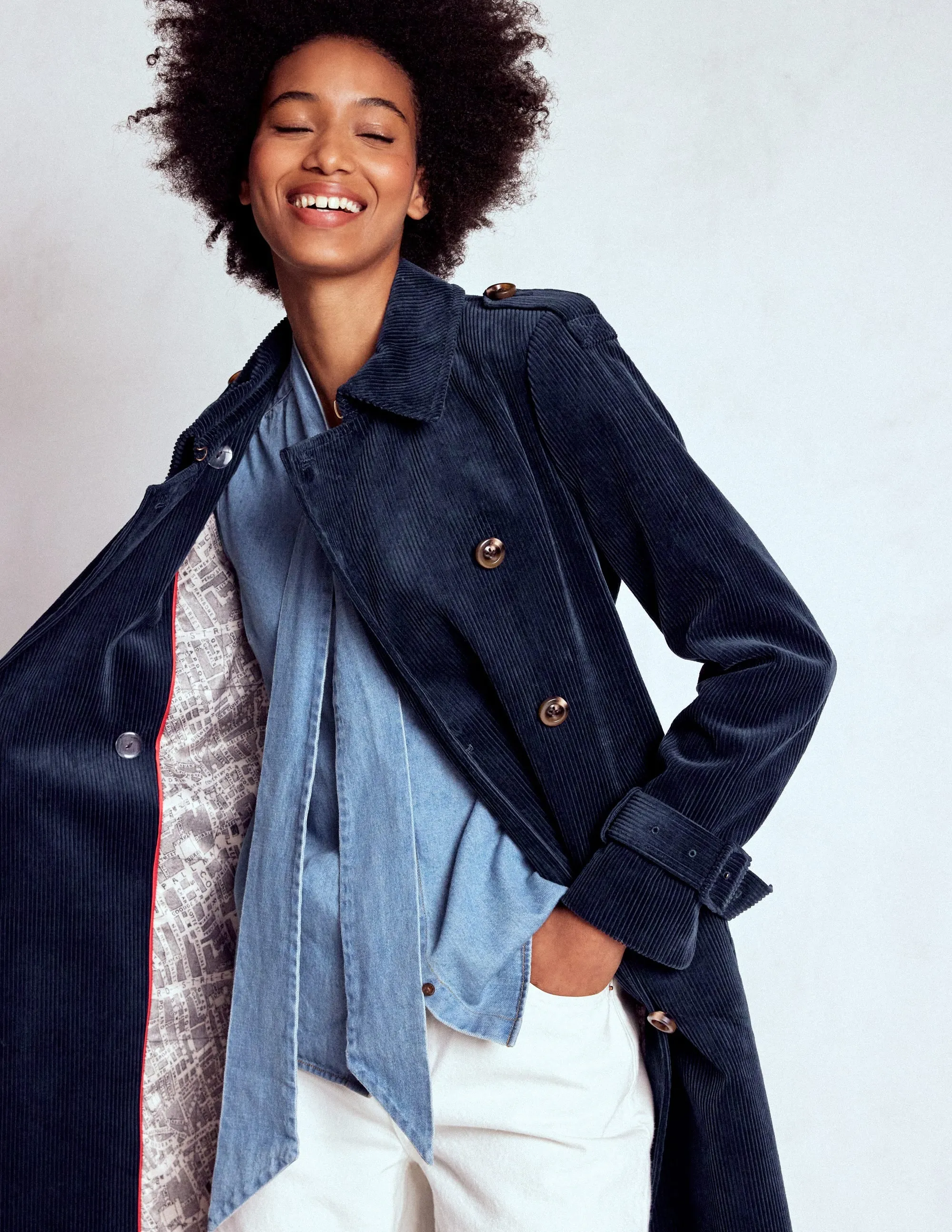 Oversized style Cheltenham Cord Trench Coat-Navy