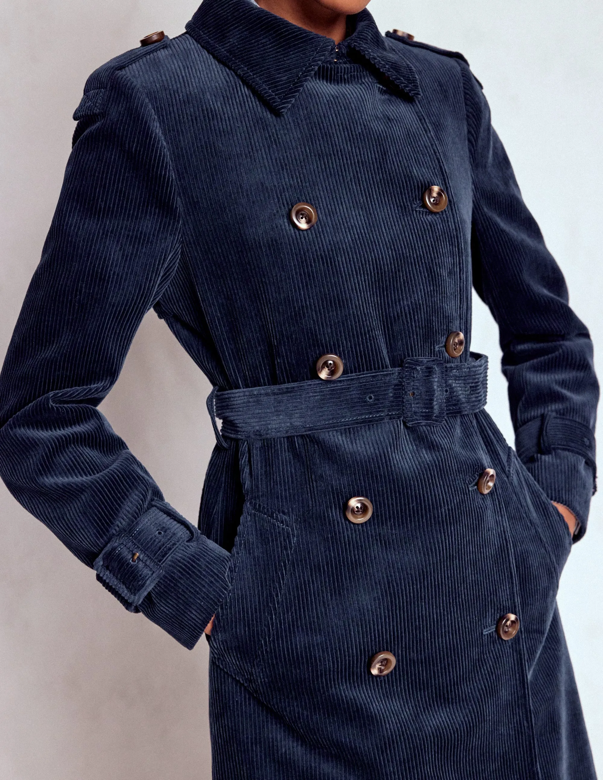Cheltenham Cord Trench Coat-Navy Hypoallergenic Lining Taped Seam Construction
