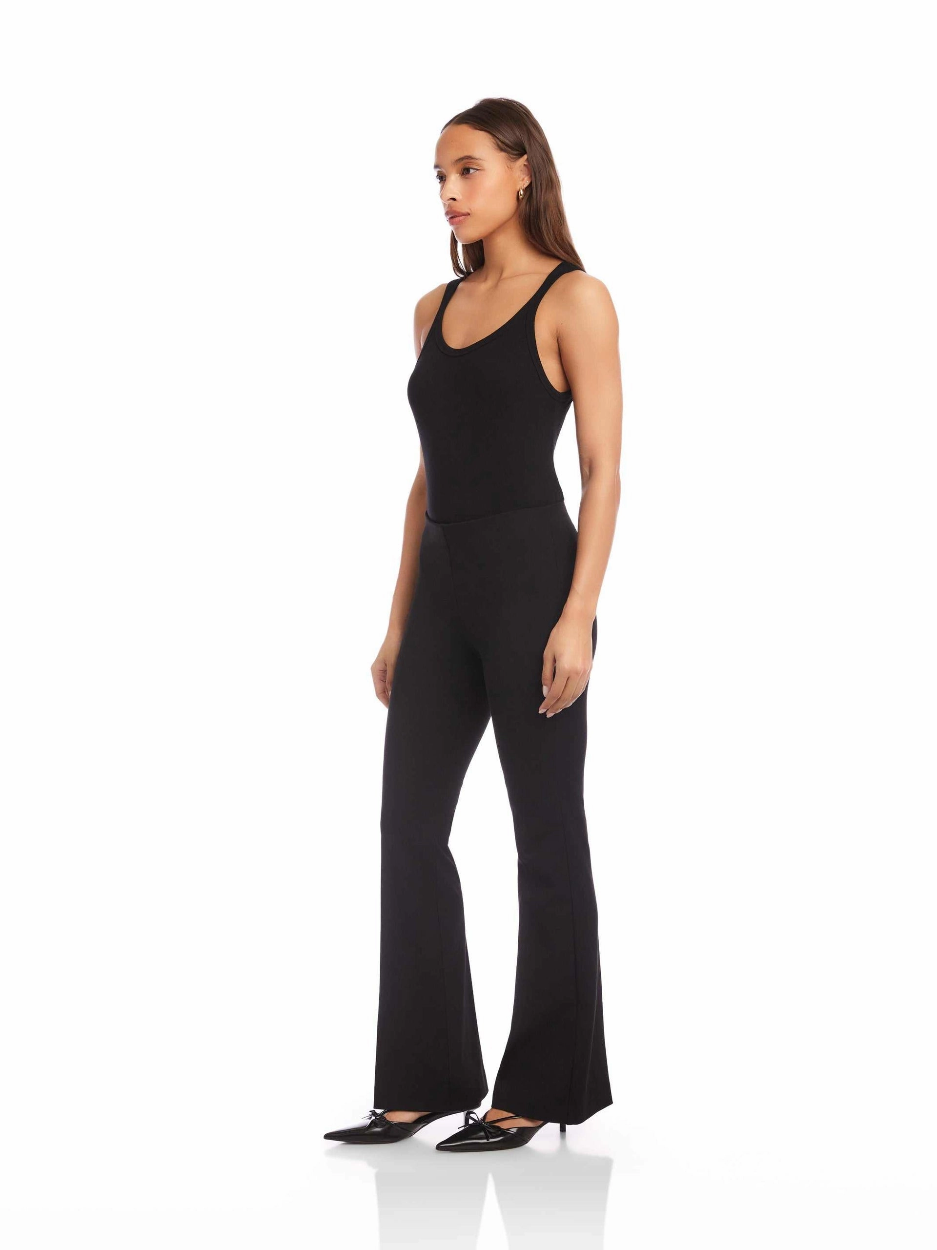 City Bootcut Pants in Black Barrel Waist Sporty Stretch Fit