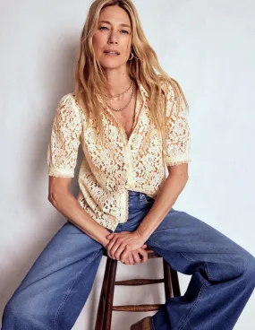 Short Sleeve Lace Blouse-Ivory Reinforced Hems Contoured Armhole Design