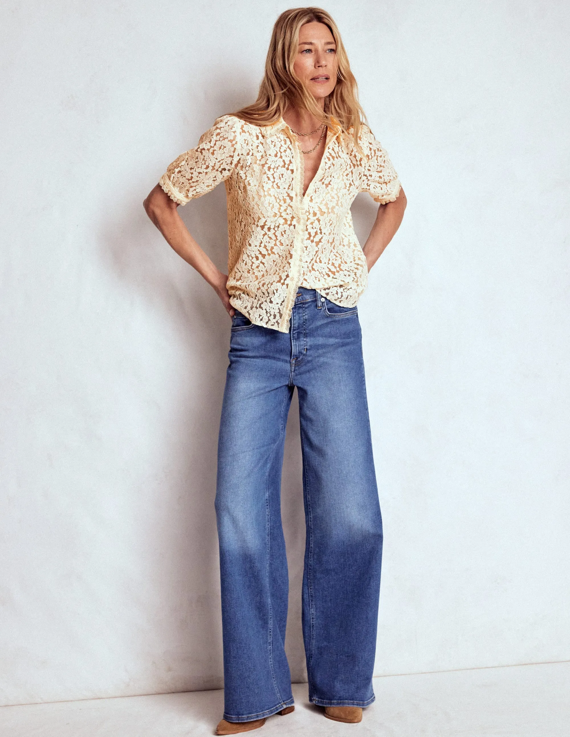 Short Sleeve Lace Blouse-Ivory Convertible Style