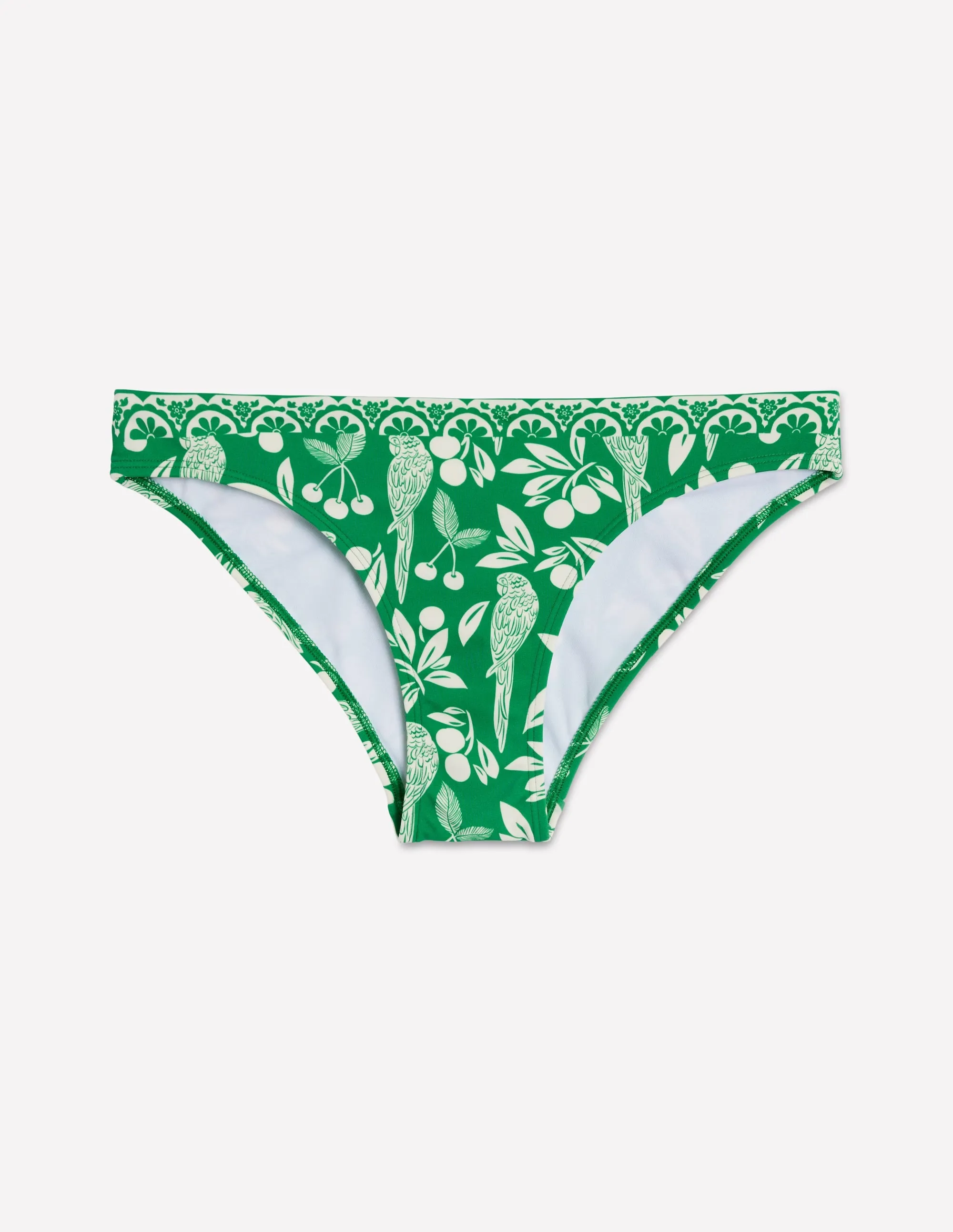 Classic Bikini Bottoms-Rich Emerald, Ornate Tropic Thermal Retention High Neck Design