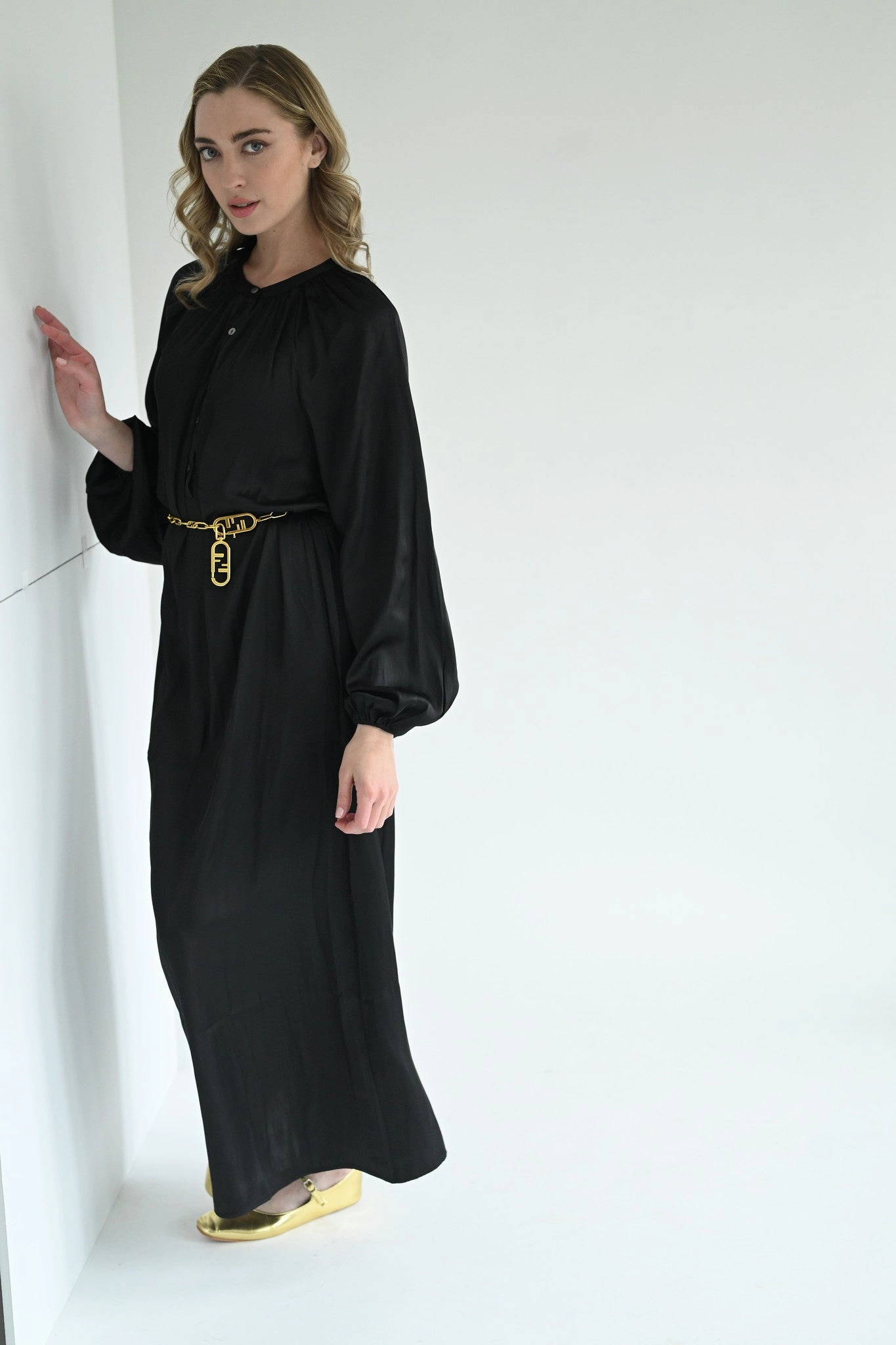 Ella Maxi Dress - Black button detail High low hem
