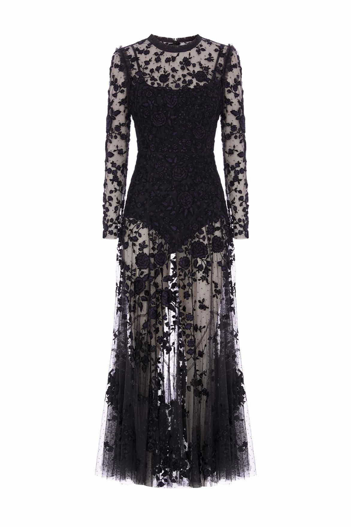 Floral-Pattern Rosa Sheer Ankle Gown