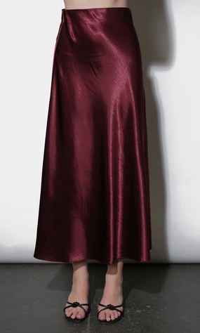 Paige Midi Slip Skirt in Dark Cherry City Look