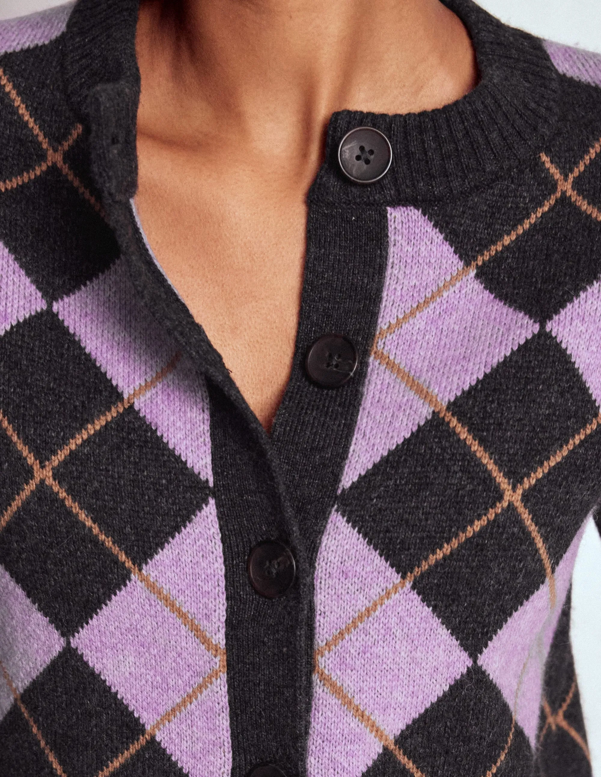 Classic Appeal Transitional Layer Abi Jacquard Cardigan-Lilac, Charcoal Melange Argyle