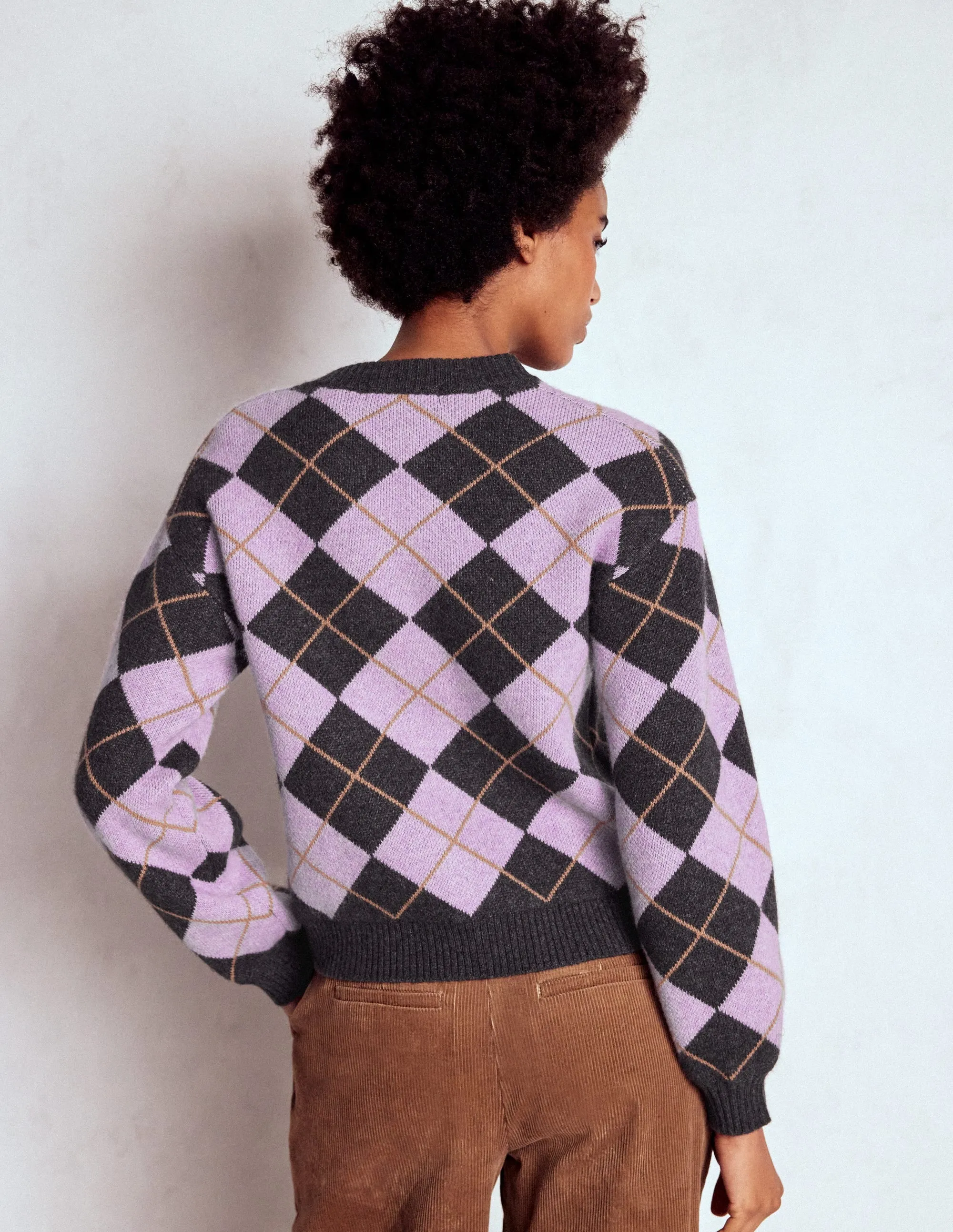 Abi Jacquard Cardigan-Lilac, Charcoal Melange Argyle MoistureWicking