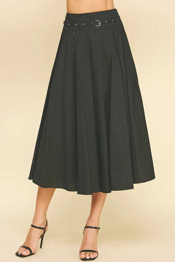 Clementine Belted Midi Skirt in Black Tropical theme Outfit Vibes
