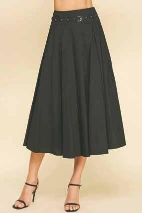 Clementine Belted Midi Skirt in Black Tropical theme Outfit Vibes