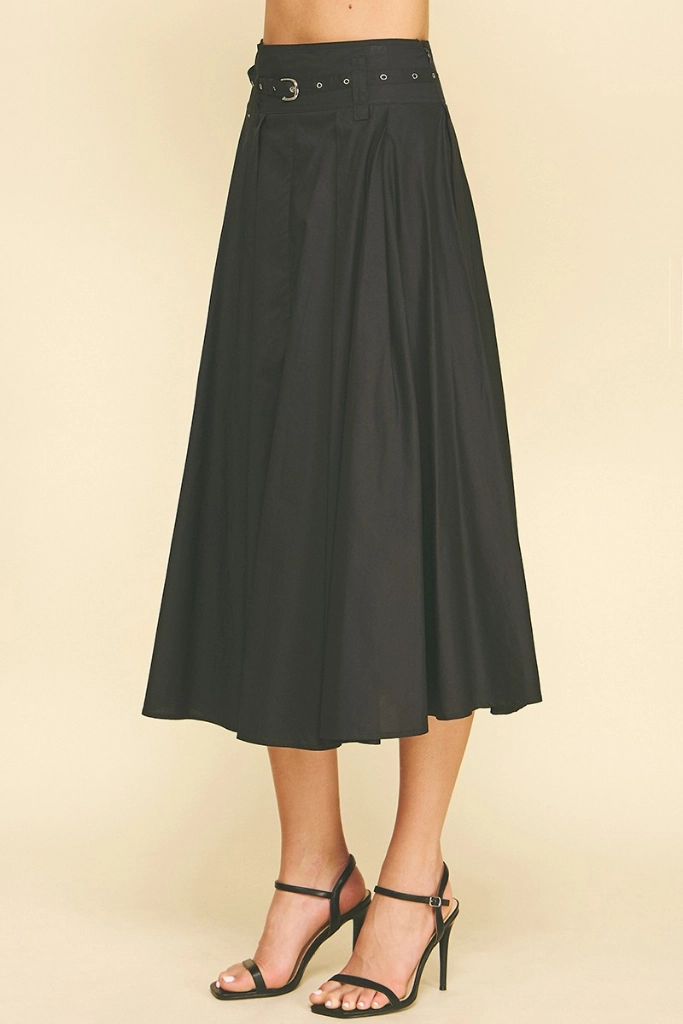 Timeless Touch Simple Fashion Clementine Belted Midi Skirt in Black
