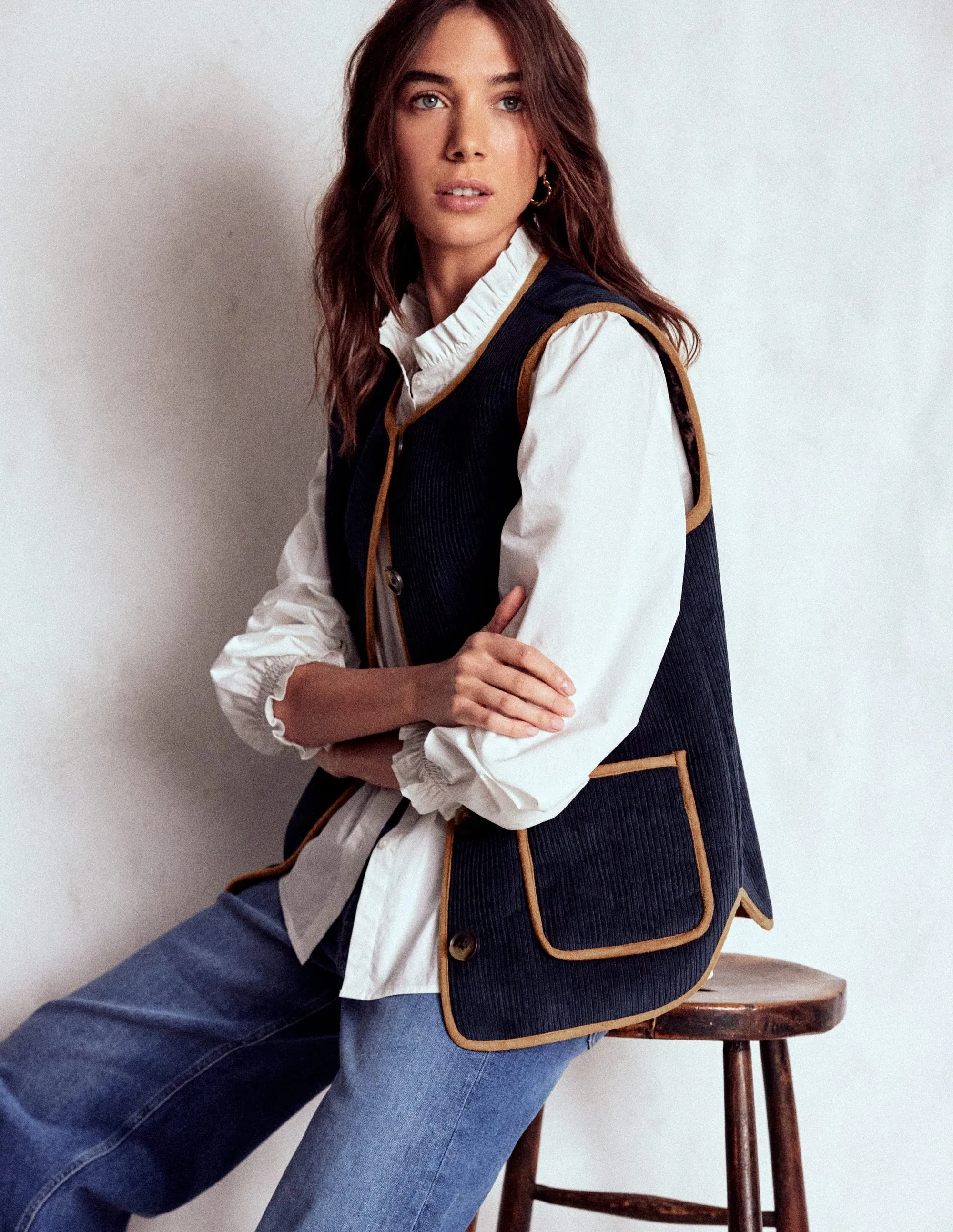 Clerkenwell Reversible Gilet-Navy, Leopard ripstop fabric Bonded Edge Finish