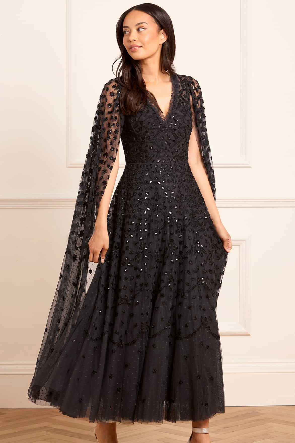 Clover Cape Sleeve Ankle Gown Ombre-Effect