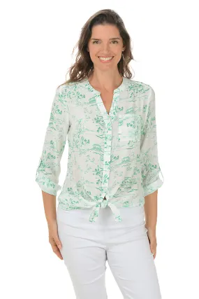 Tunic top Multi Panel Construction Coconut Palm Button-Front Blouse