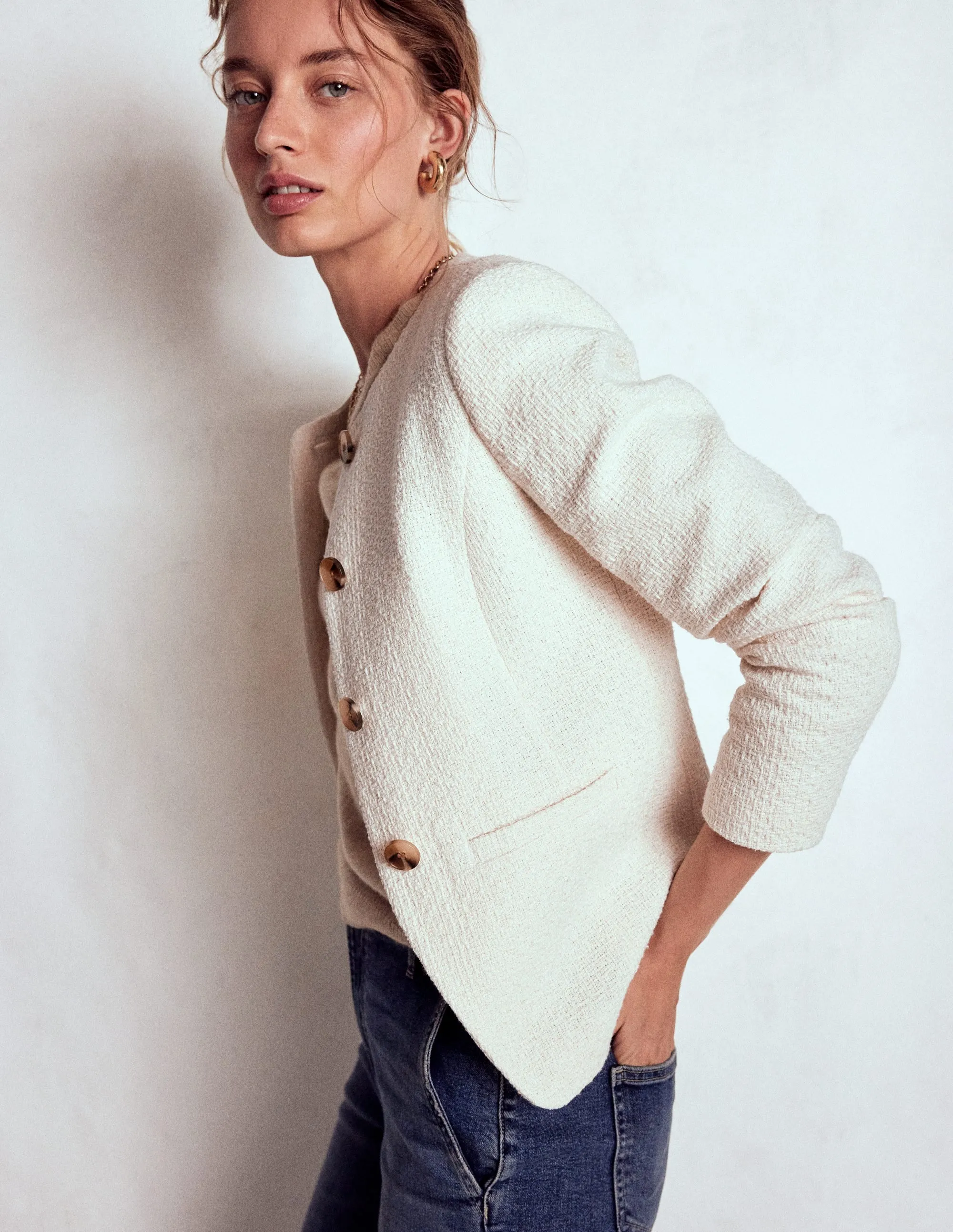 Hampstead Textured Blazer-Cream Texture Frictionless Lining Insulated Padding