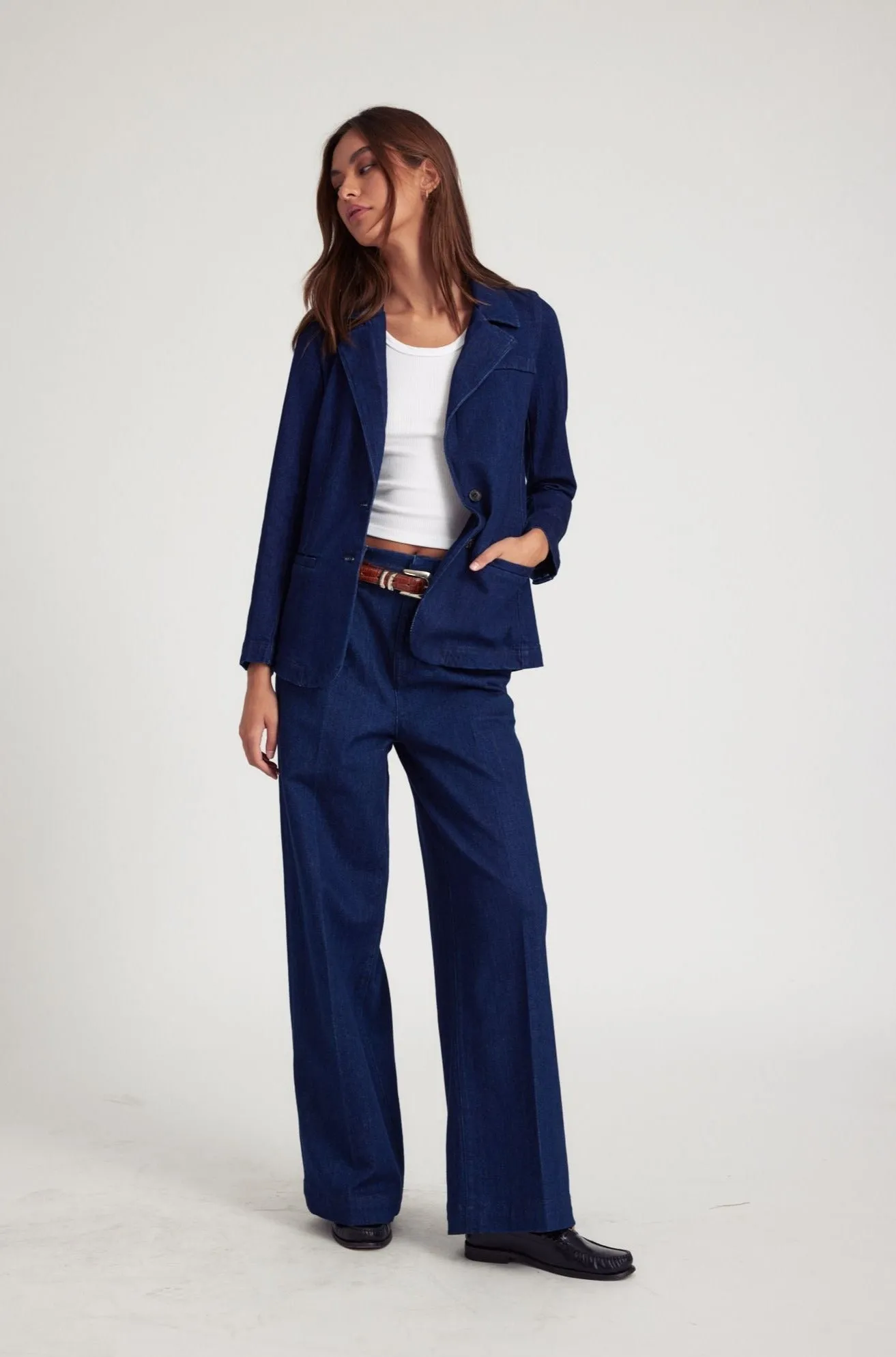 Rinse Denim Blazer Eco Friendly Dye