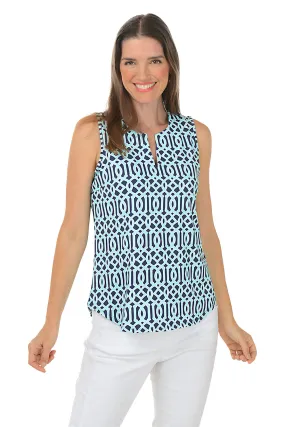 AntiPilling Finish GarmentWashed Softness Lattice UPF50  Split Neck Sleeveless Top