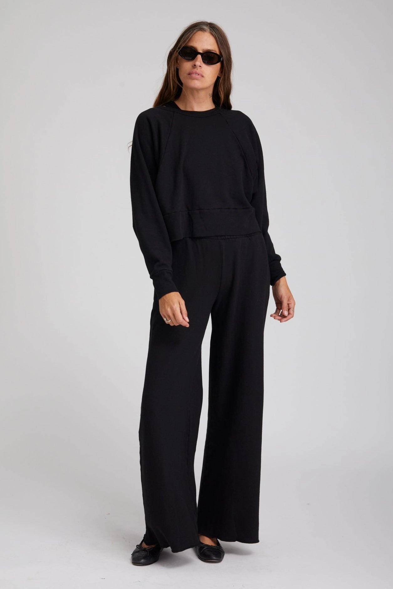 Lightweight Fabric Black Knit Wide Leg Pants