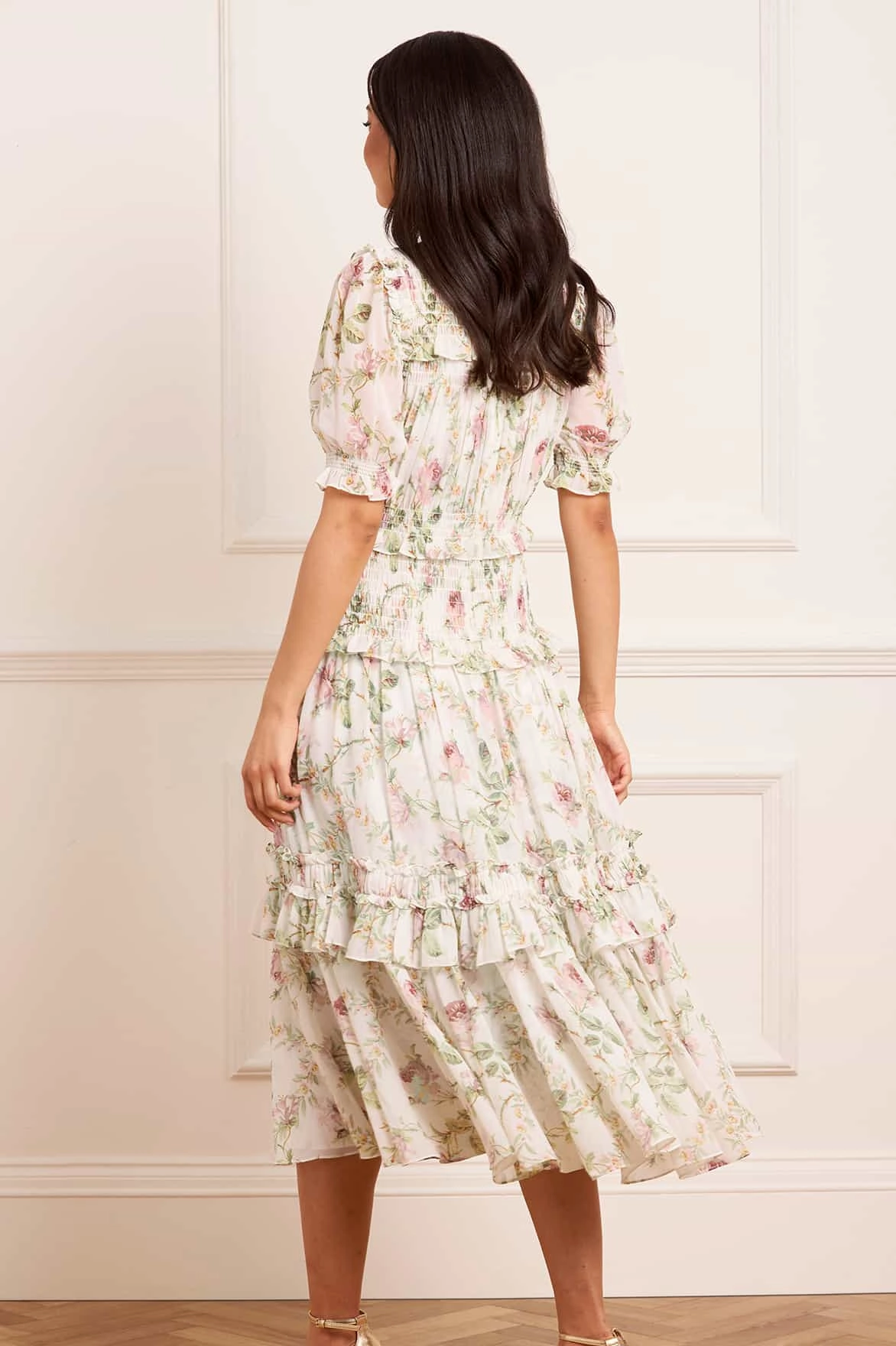 Calm Beauty Satin-Sleeve Colette's Rose Emilia Georgette Ballerina Dress