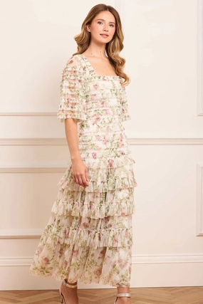 Light Drape Fashion-Forward Fit Colette's Rose Short Sleeve Ankle Gown