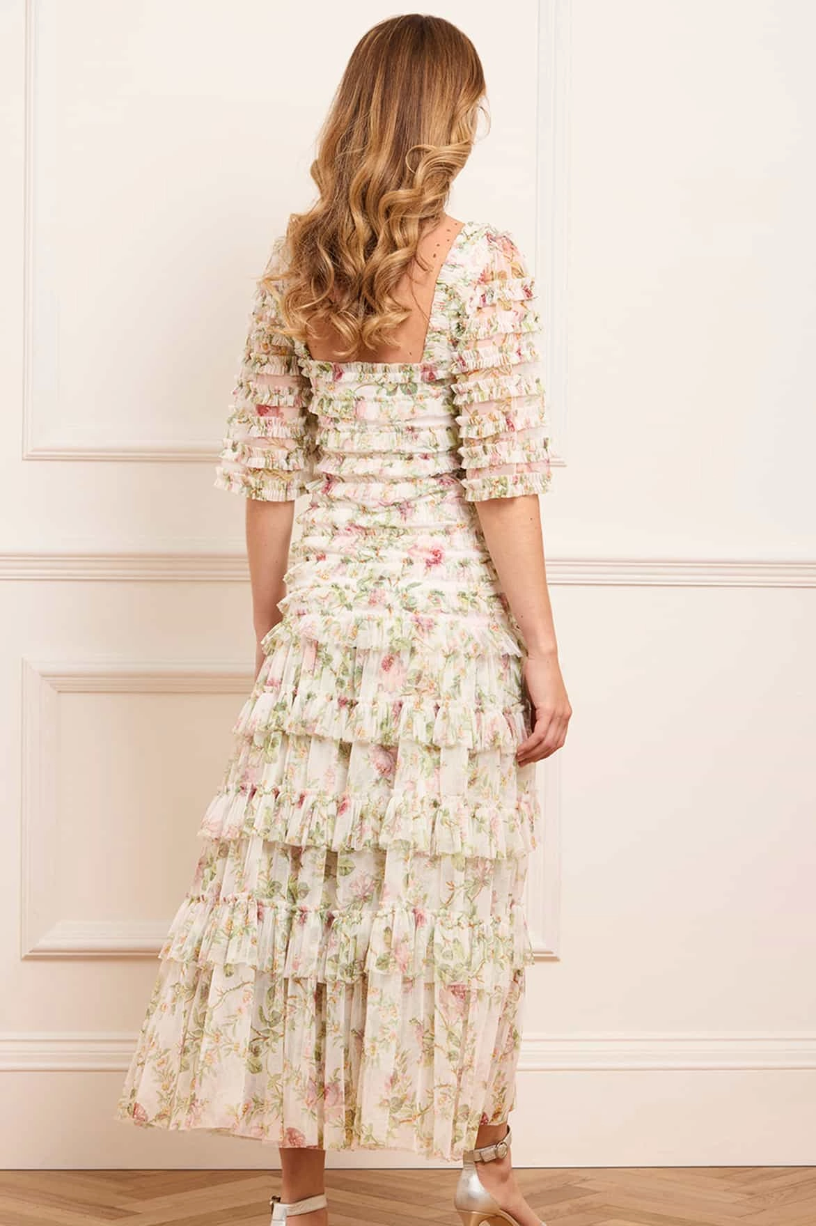 Smart Tones Off-Shoulder Colette's Rose Short Sleeve Ankle Gown