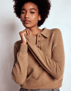 Collared Cashmere Jumper-Camel Melange Classic Outfit