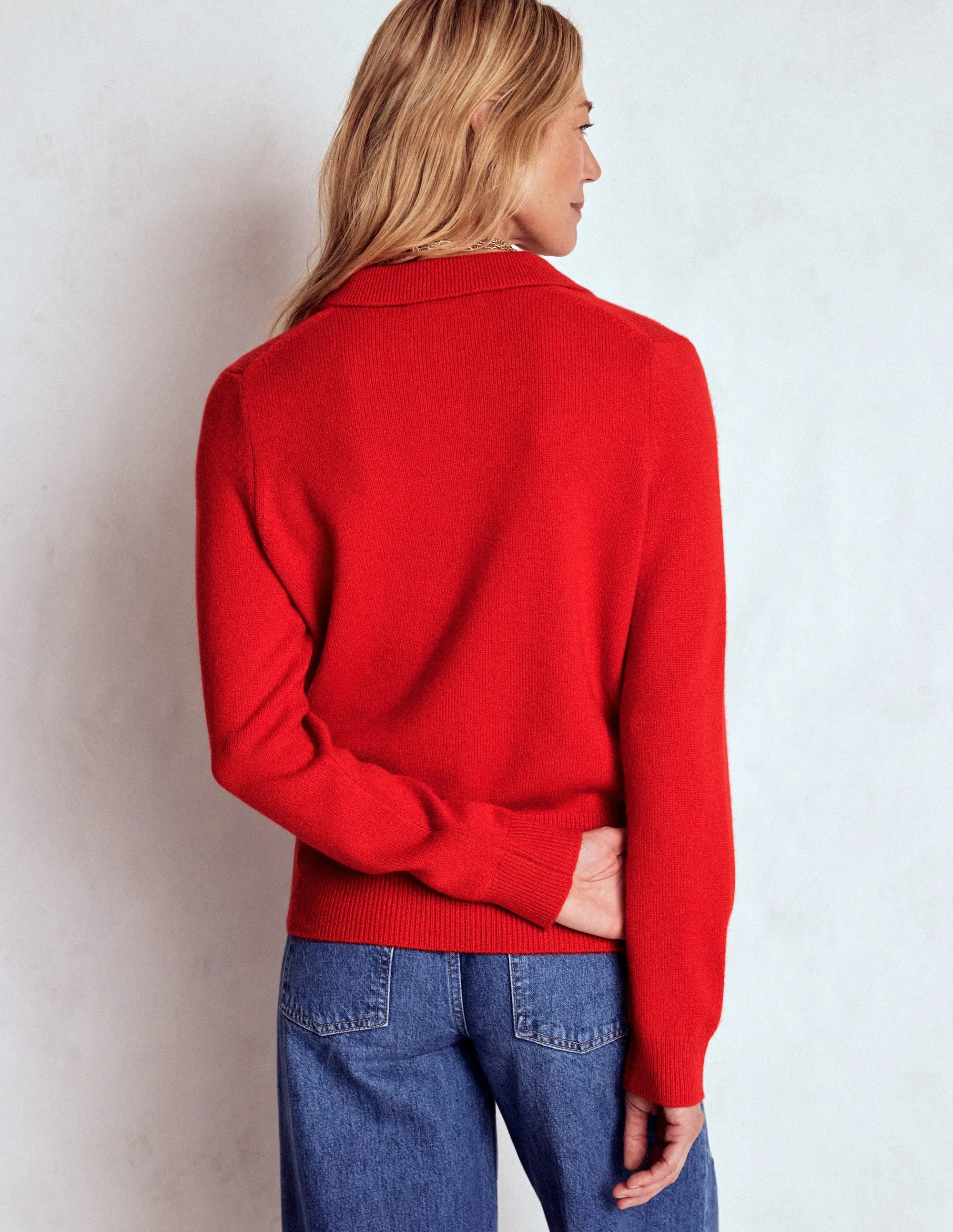 Relaxed Style Collared Cashmere Jumper-Poppy Red