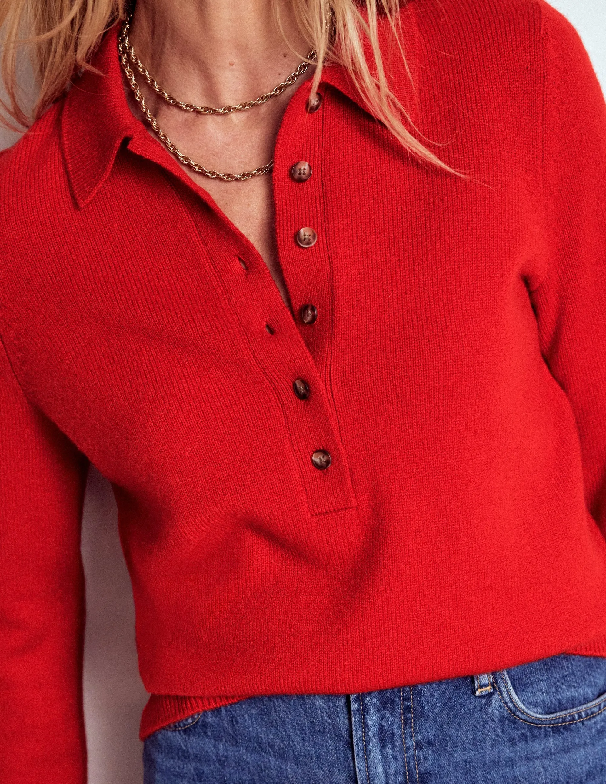 Outdoor Style Sleek Fit Collared Cashmere Jumper-Poppy Red