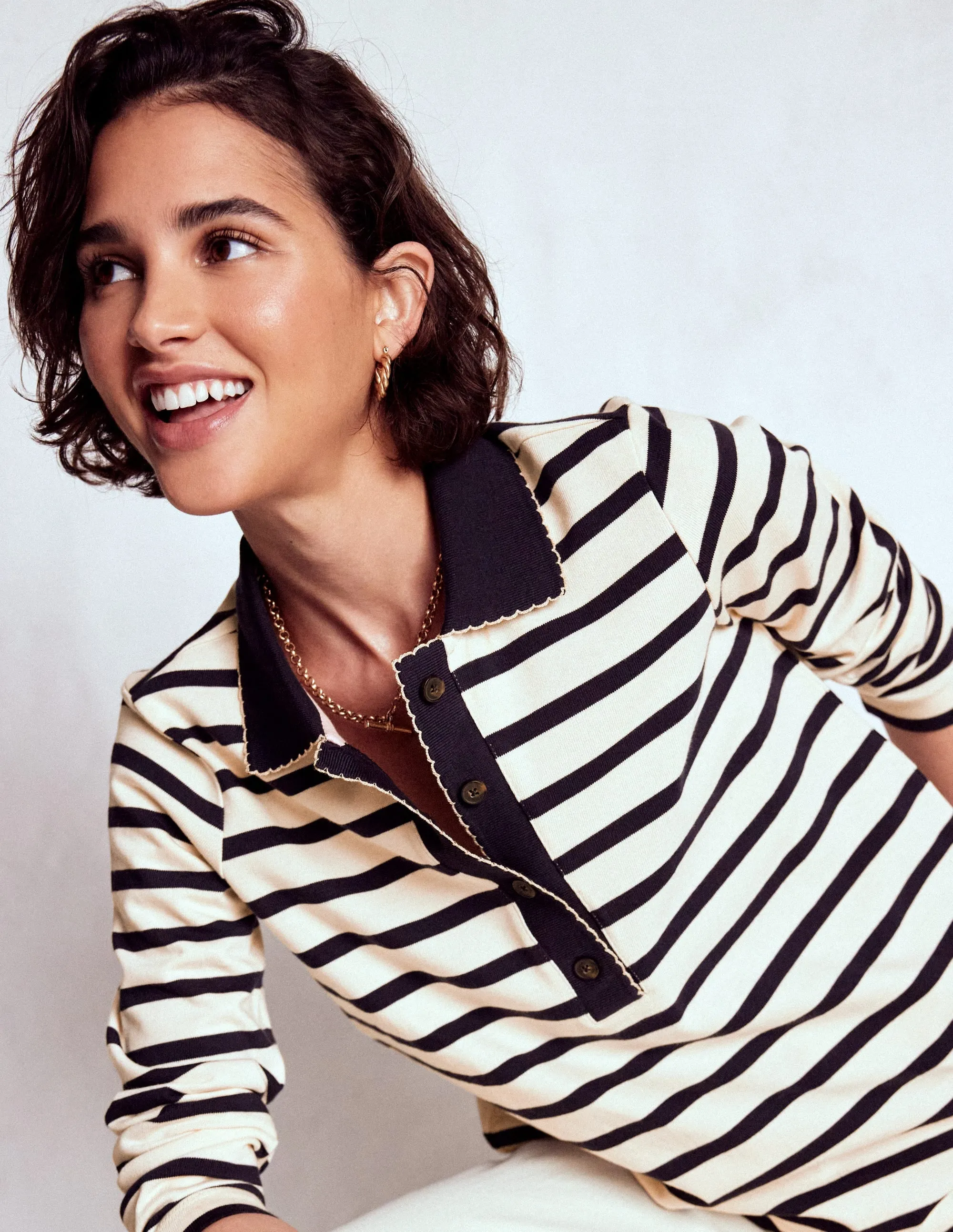 Soft Wool Collared Mariner-Ivory and French Navy Stripe