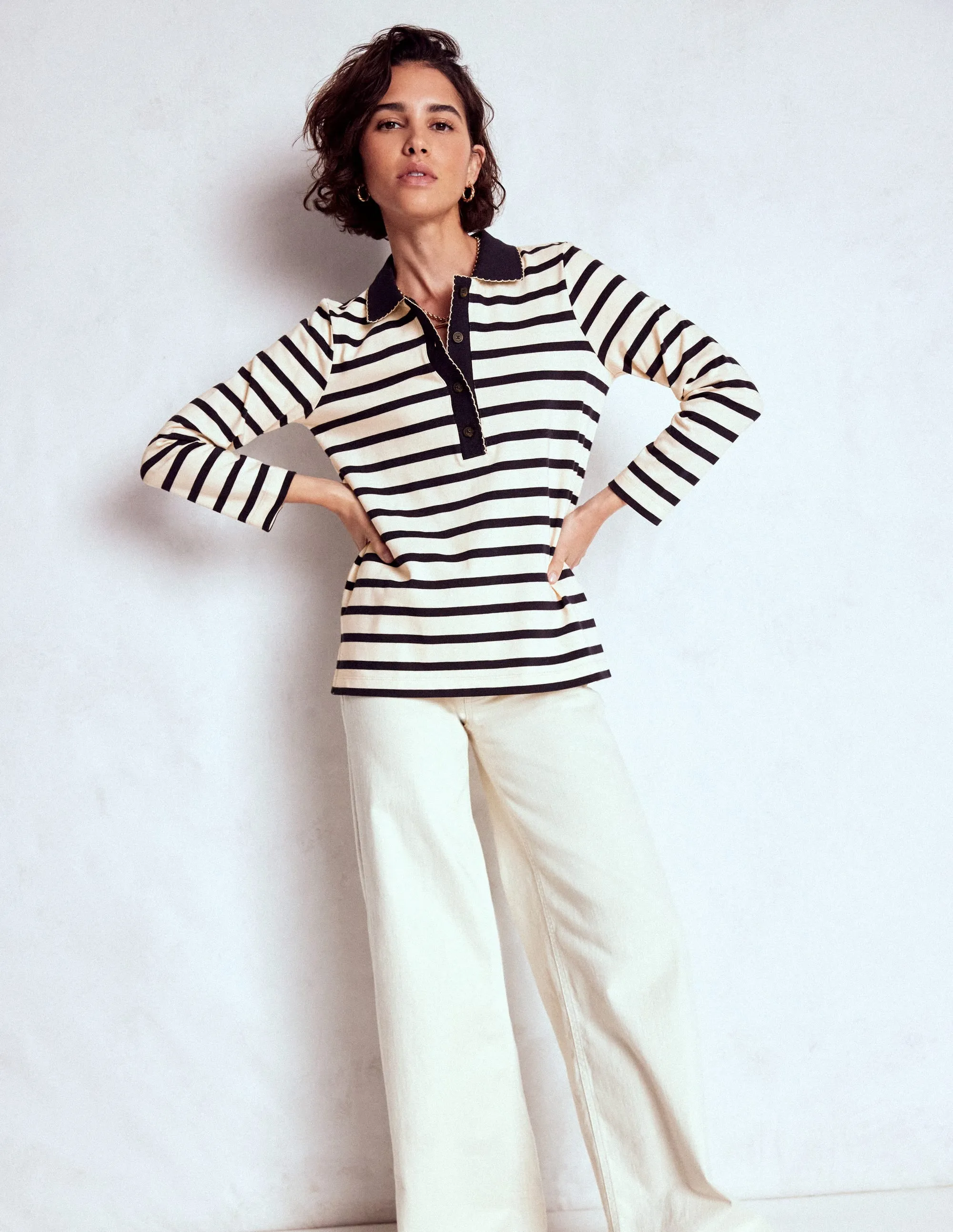 FrictionResistantEdges Flexible Design Collared Mariner-Ivory and French Navy Stripe