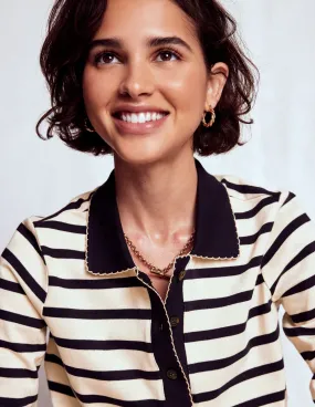 QuickDry Texture LaserCut Edges Collared Mariner-Ivory and French Navy Stripe