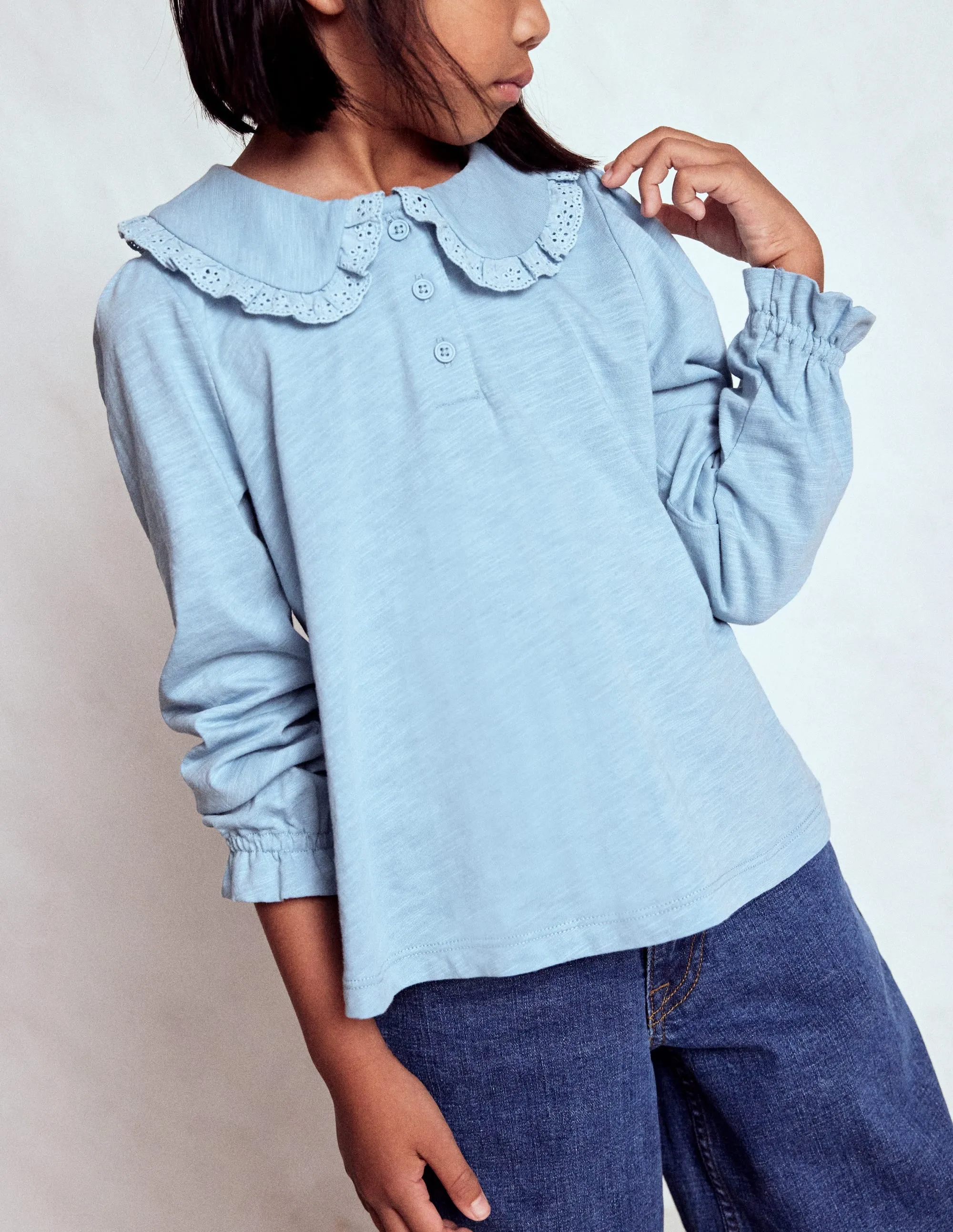 Collared Slub Top-Vintage Blue Elderly clothing