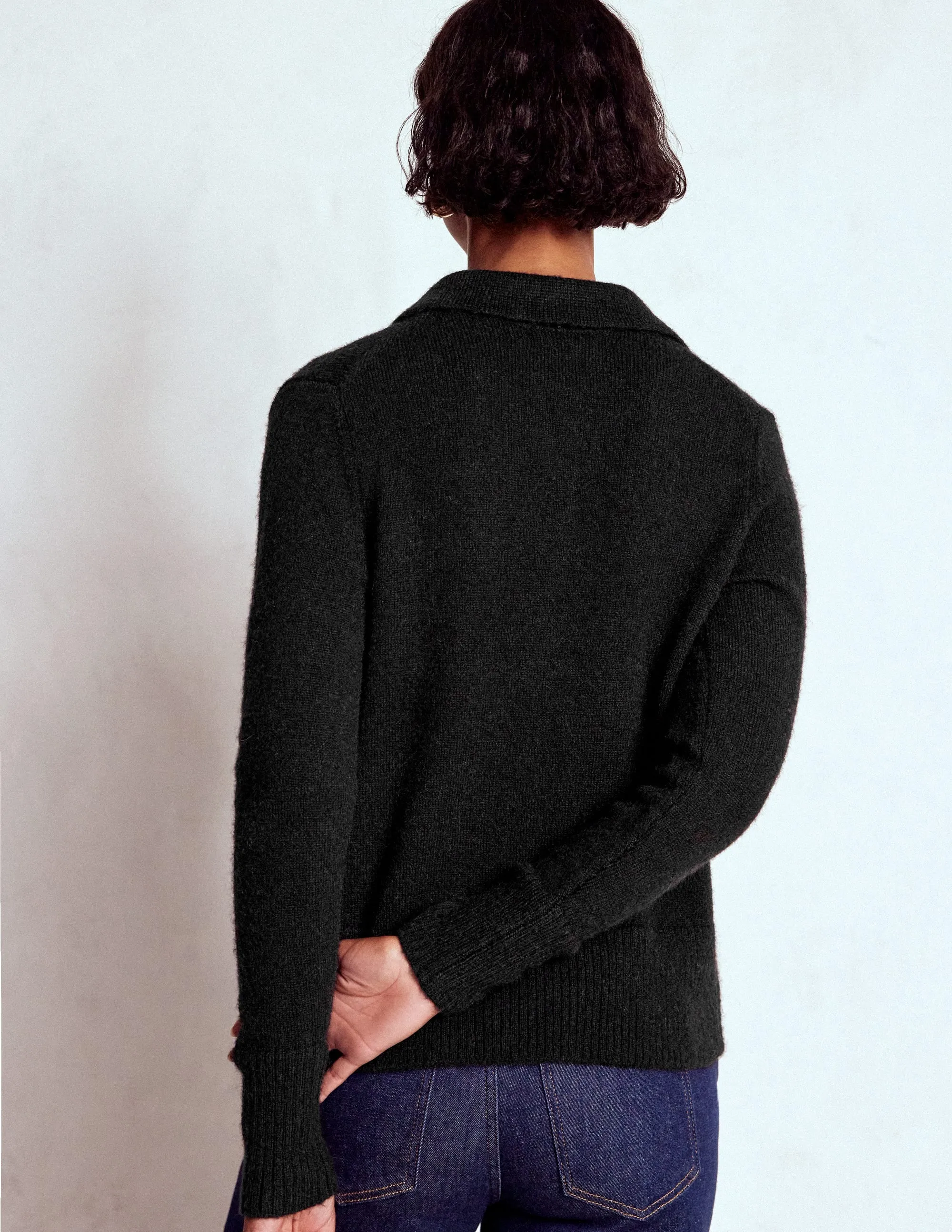 Collared Tie Front Cardigan-Black Interlock Knit Body