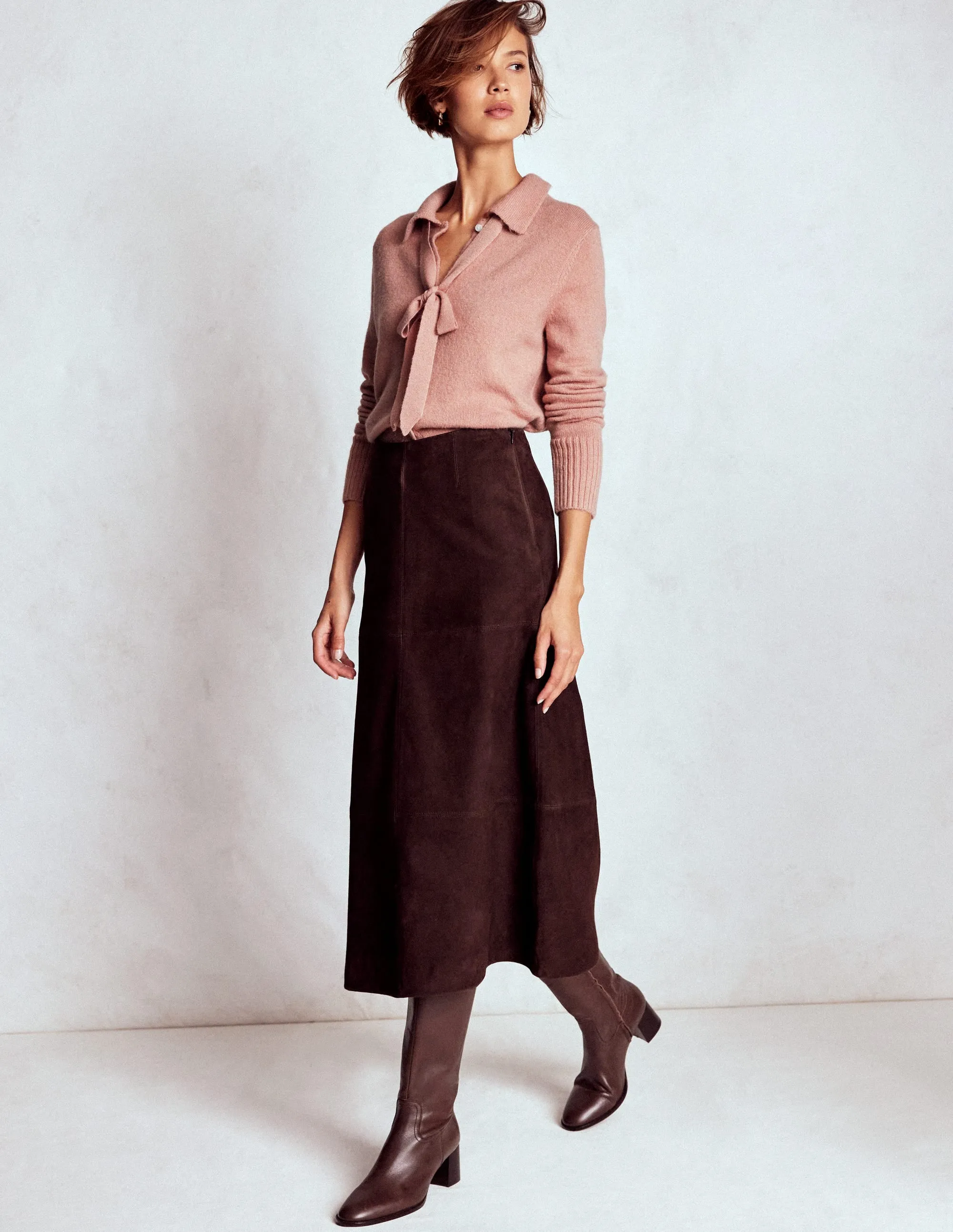 Collared Tie Front Cardigan-Misty Rose Pink Bonded Seam Reinforcement LowImpact Knitting