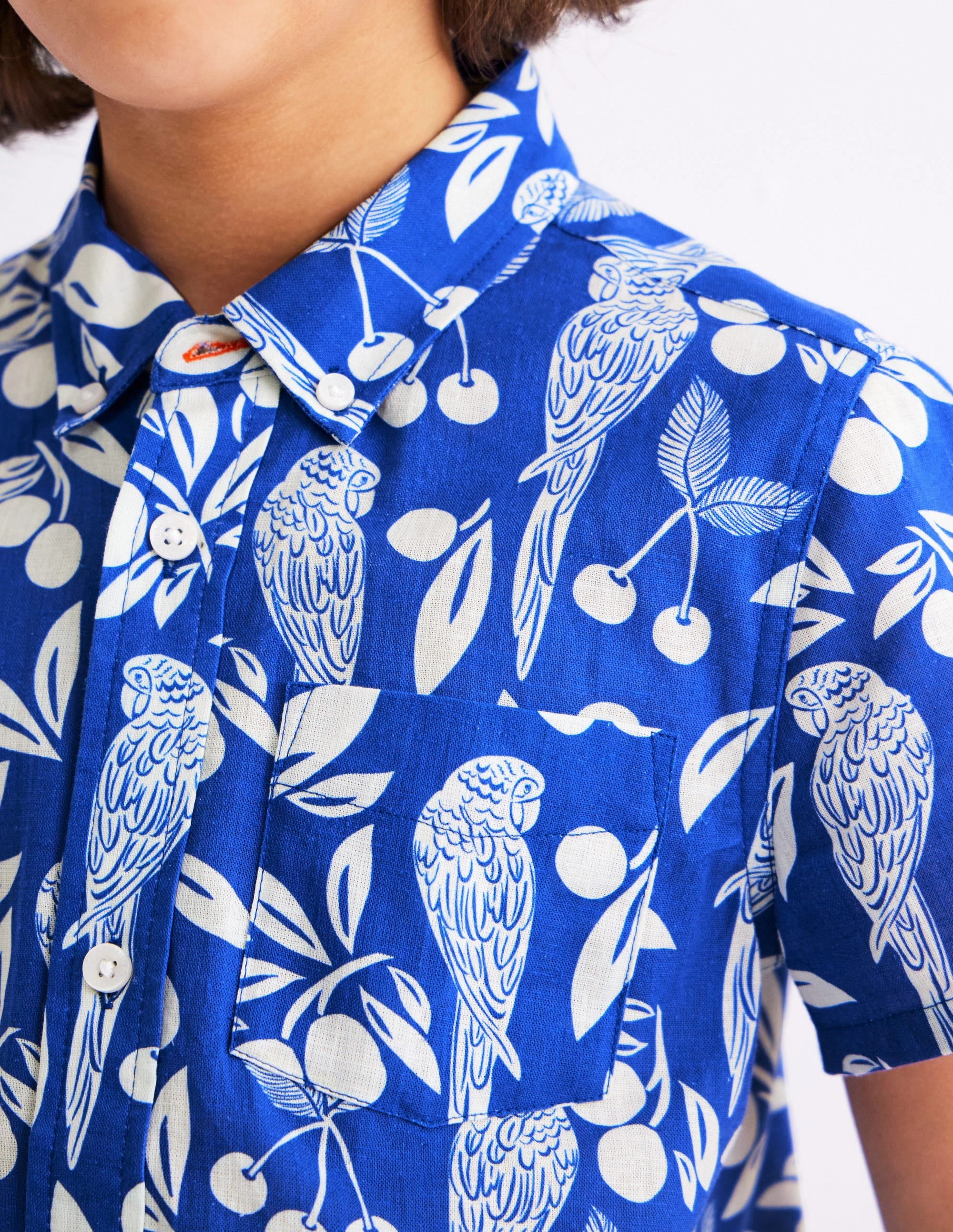 Low Profile Stitching BreathableMoistureBarrier Cotton Linen Shirt-Blue Parrot Palm