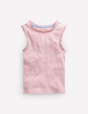 Active Trend Ribbed Lace Trim Vest-French Pink