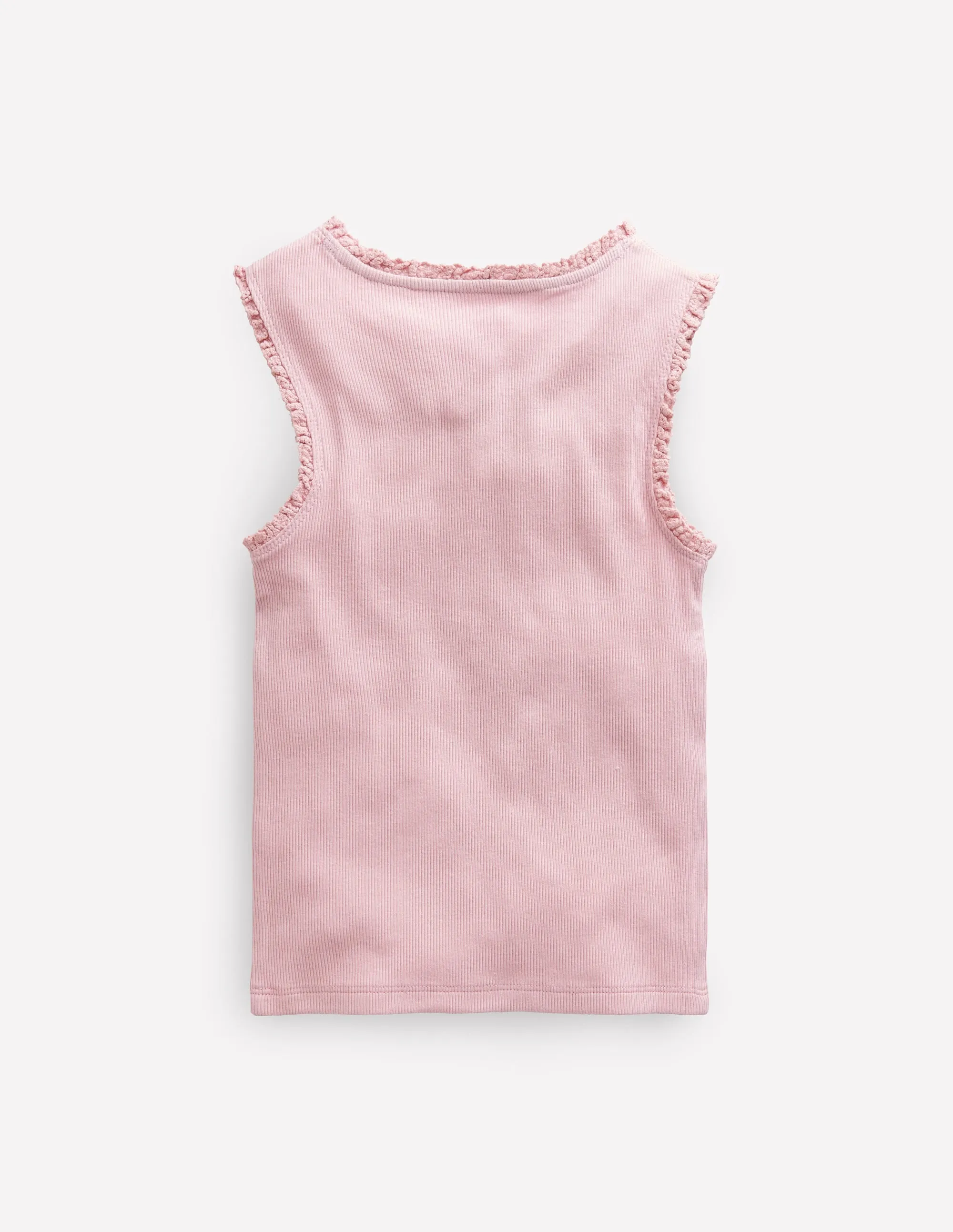Ribbed Lace Trim Vest-French Pink Low Profile Collar Cozy and Light