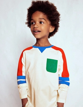 Colour Block T-shirt-Soft Ivory Multi Trendy Cardigan High Neckline