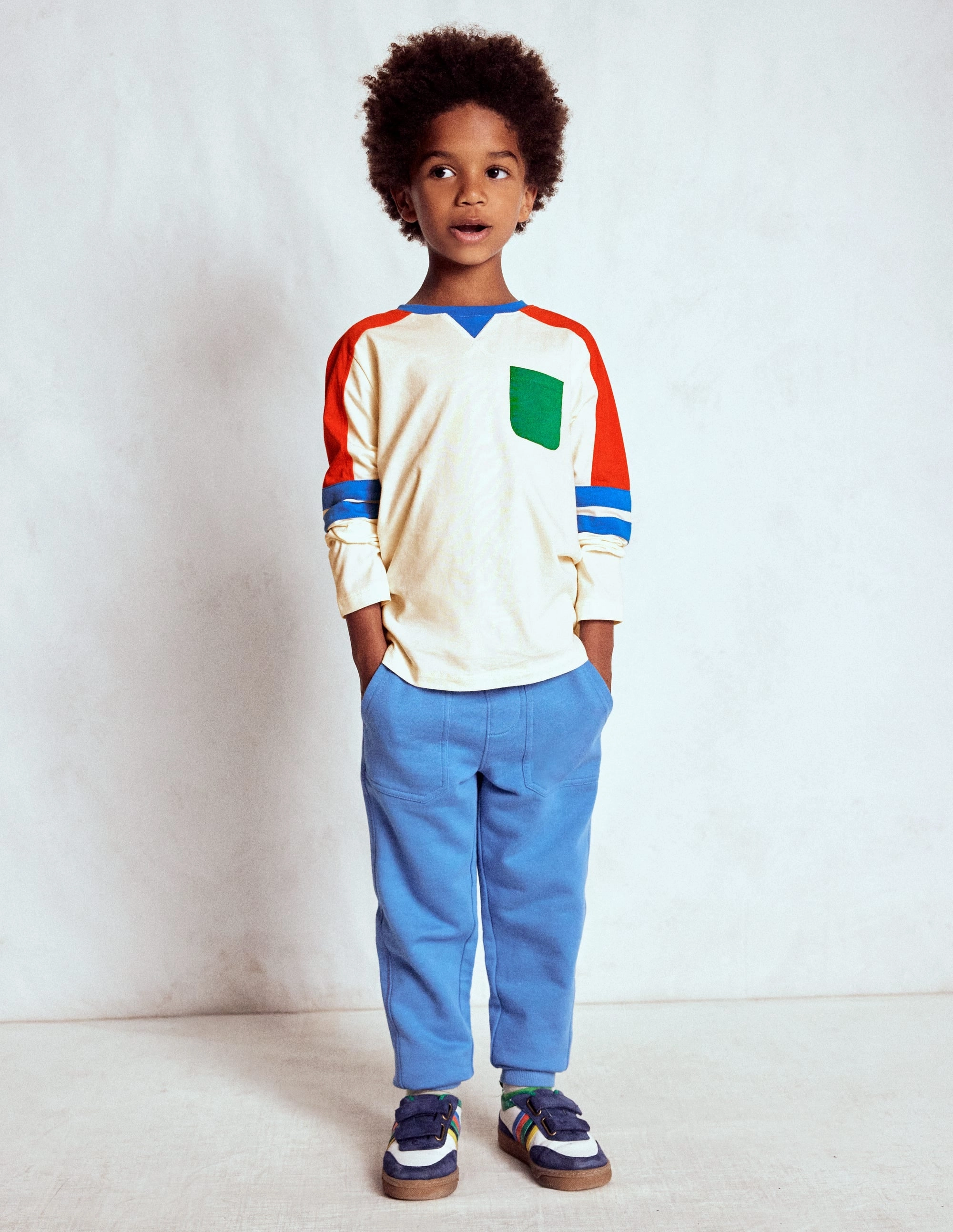 High Collar Option Low Profile Collar Colour Block T-shirt-Soft Ivory Multi