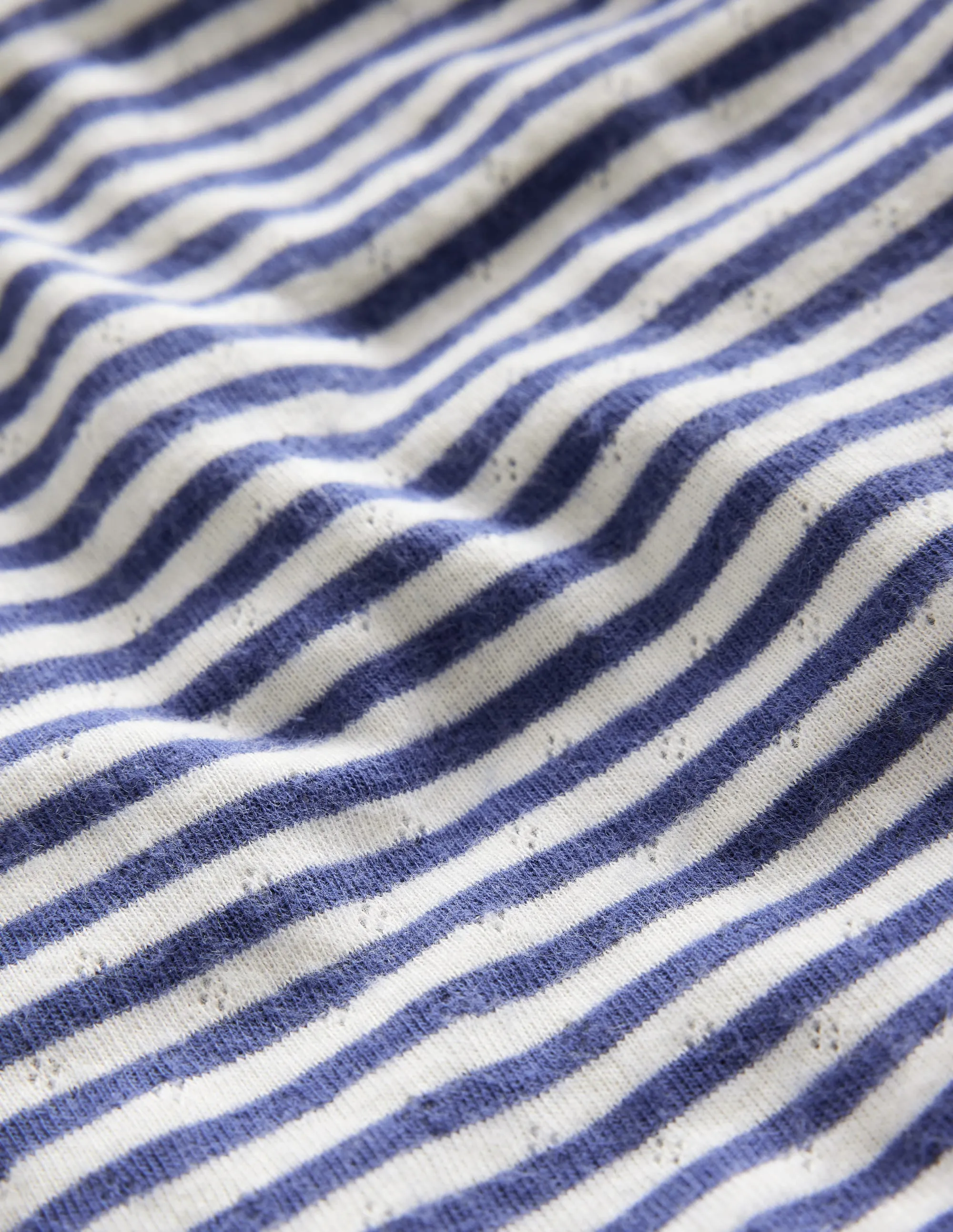 Travel Essential Long Sleeve Pointelle Top-Starboard Blue/Soft Ivory