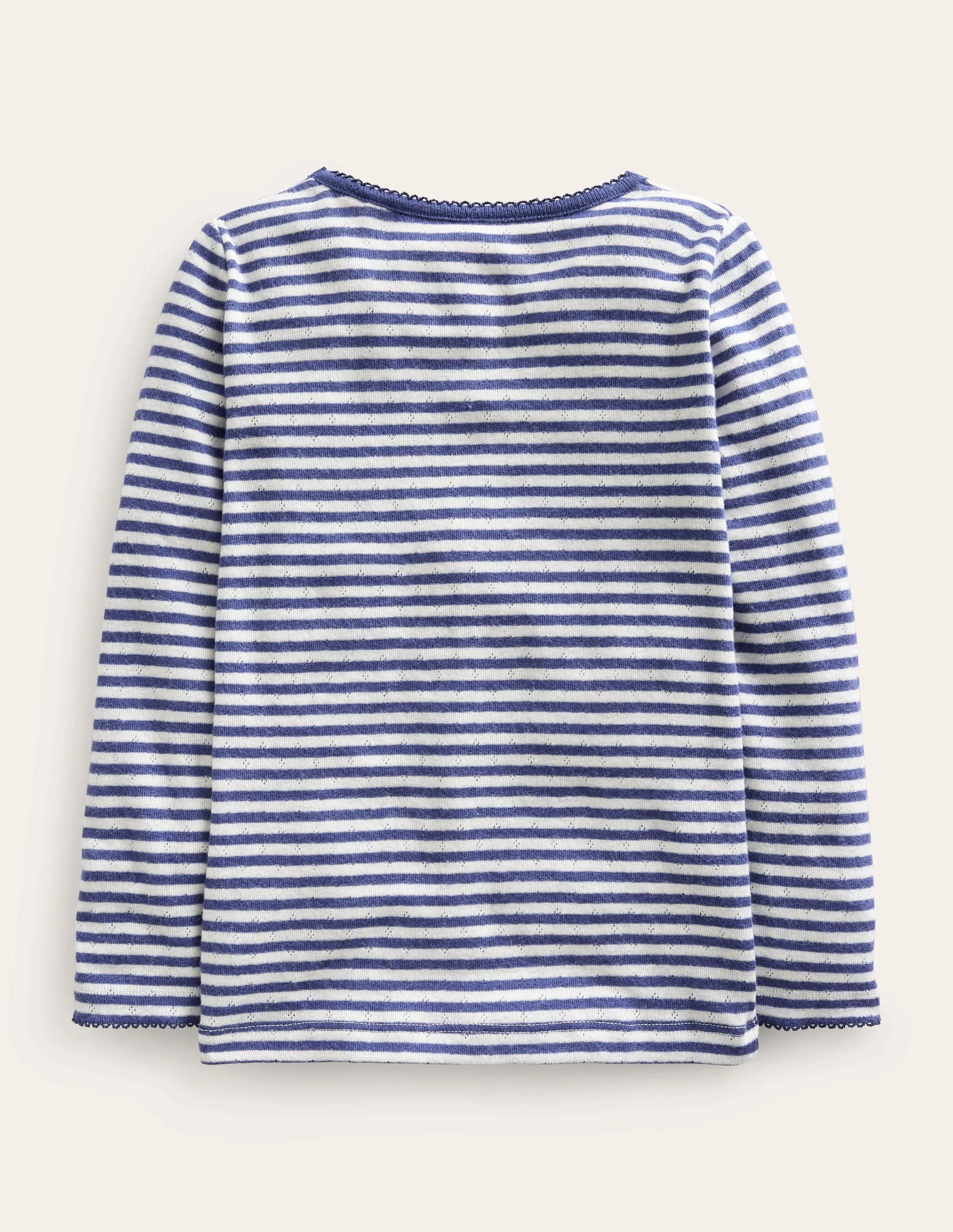 Preppy Long Sleeve Pointelle Top-Starboard Blue/Soft Ivory