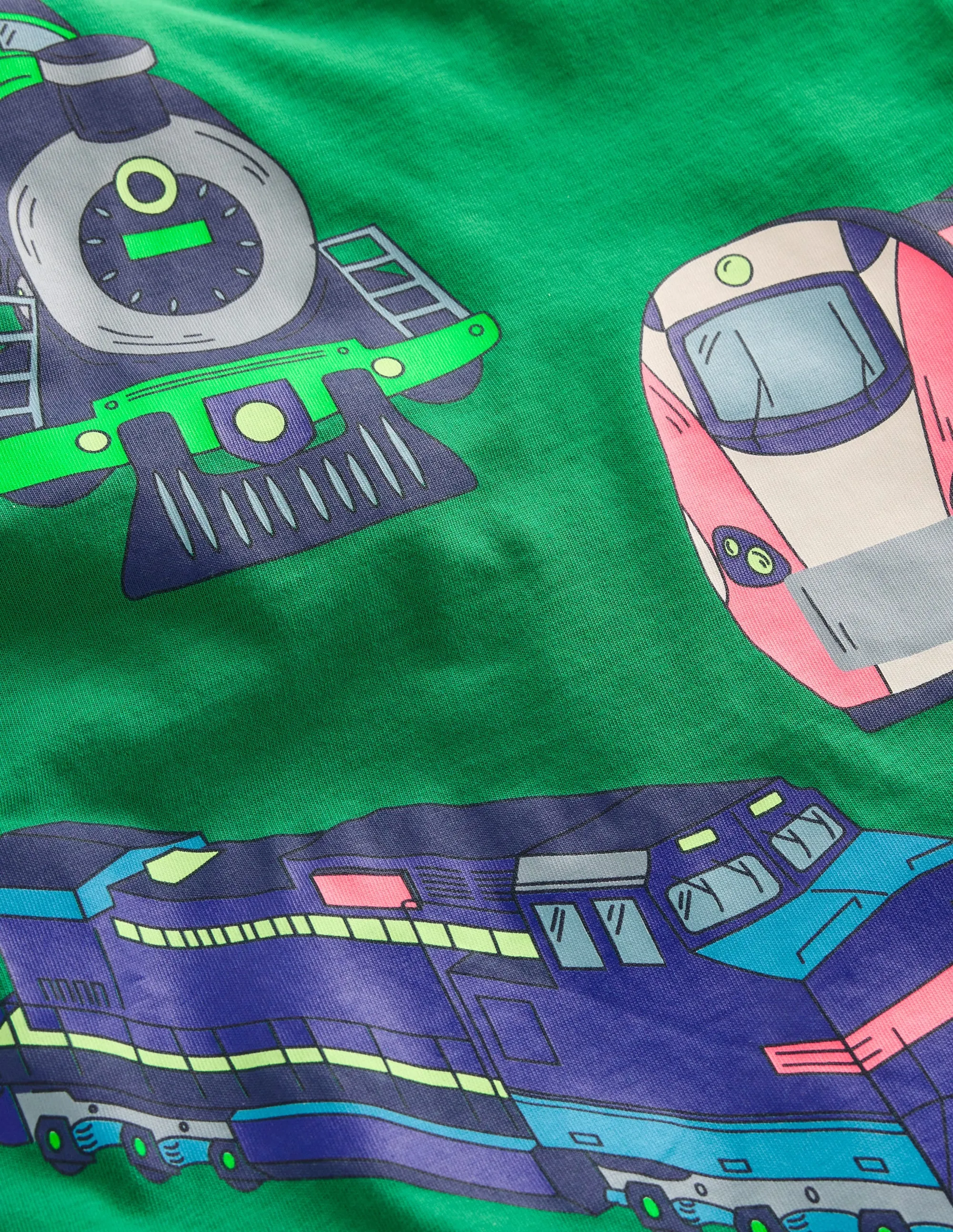 Breathable Mesh Back Garment Dyed Finish Long Sleeve Printed T-shirt-Pine Green Trains