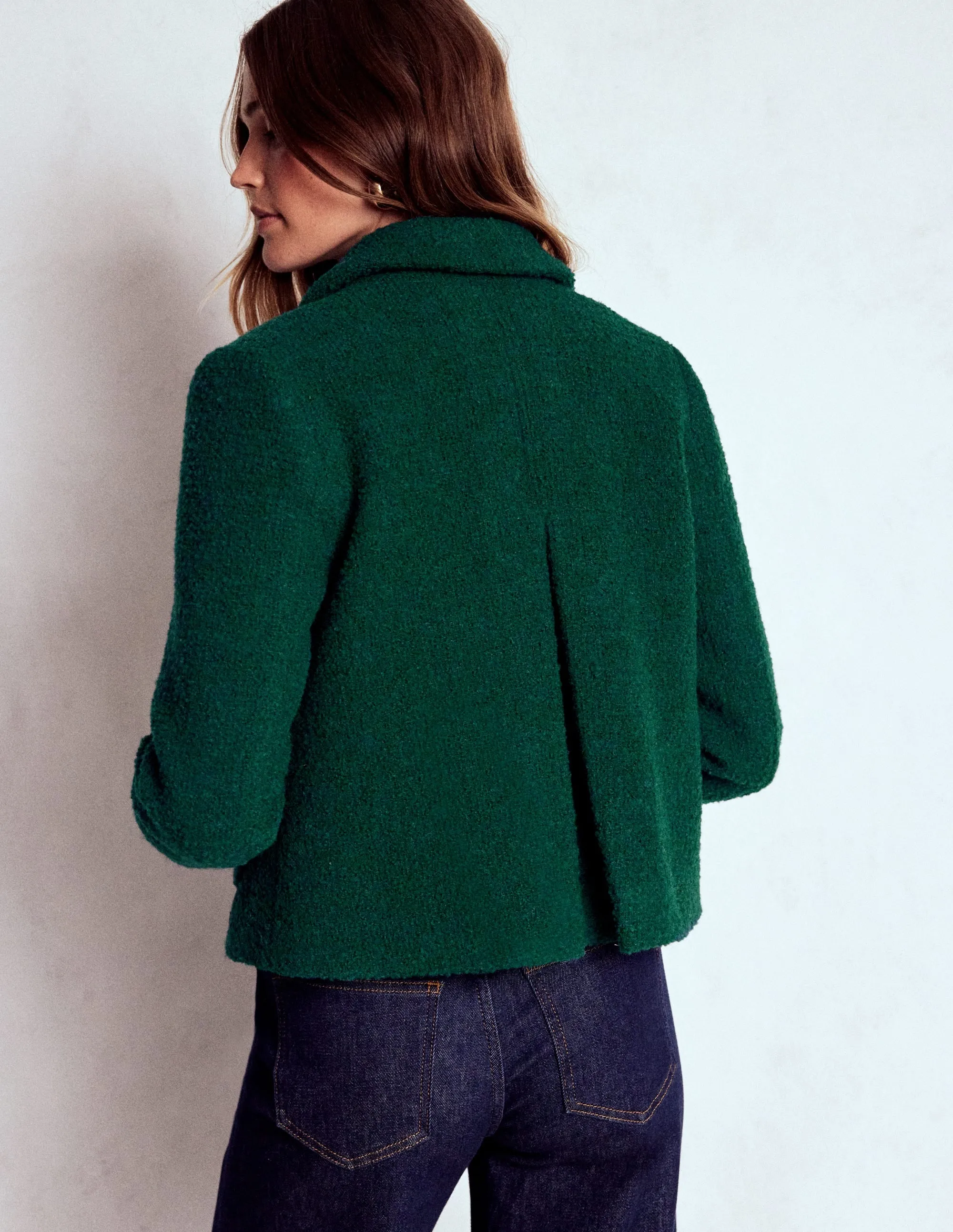 Contrast Stitch Knightsbridge Wool Jacket-Emerald Night
