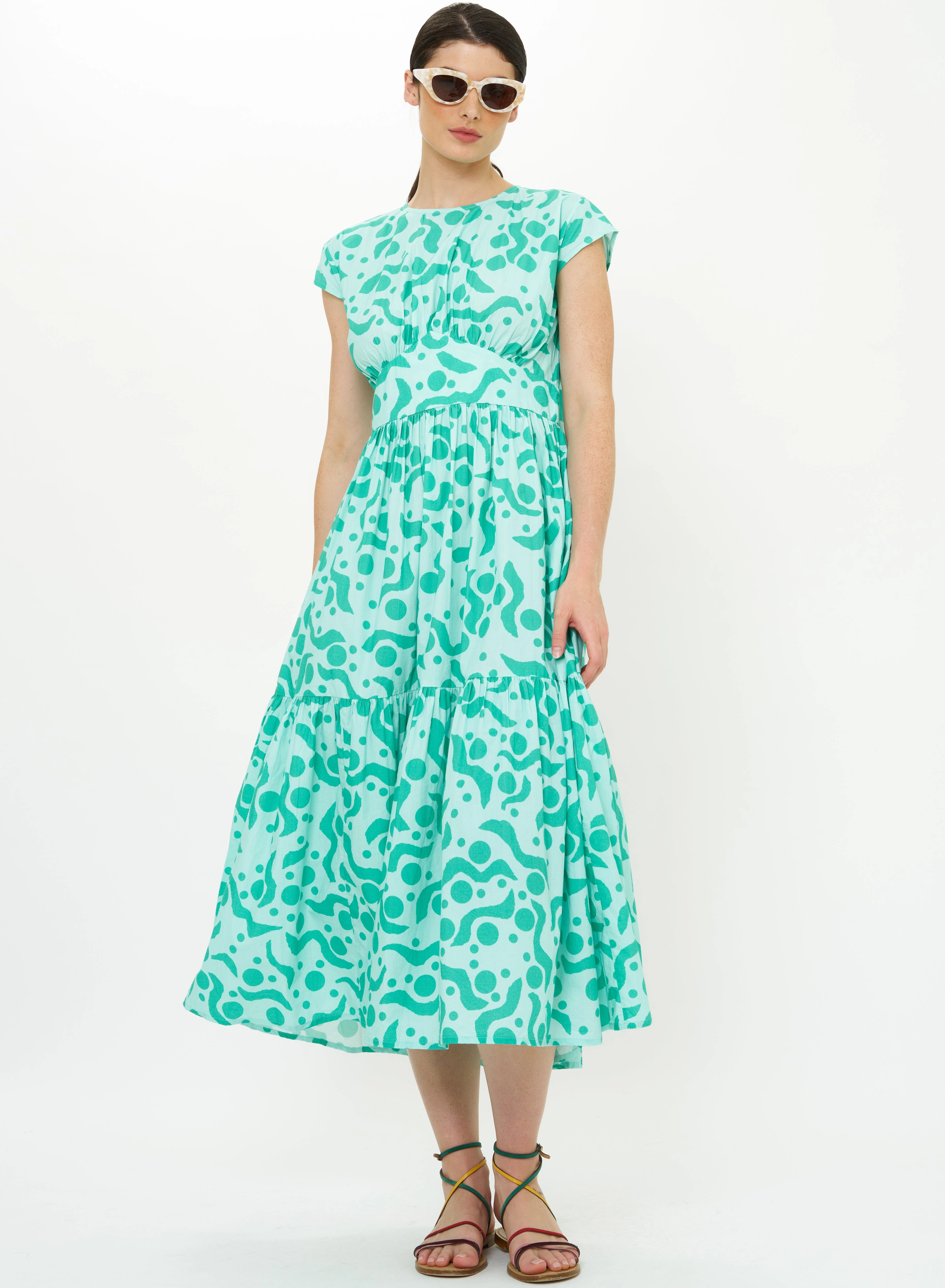 Playful touch Light Rhythm Cap Sleeve Midi Acadia Aqua