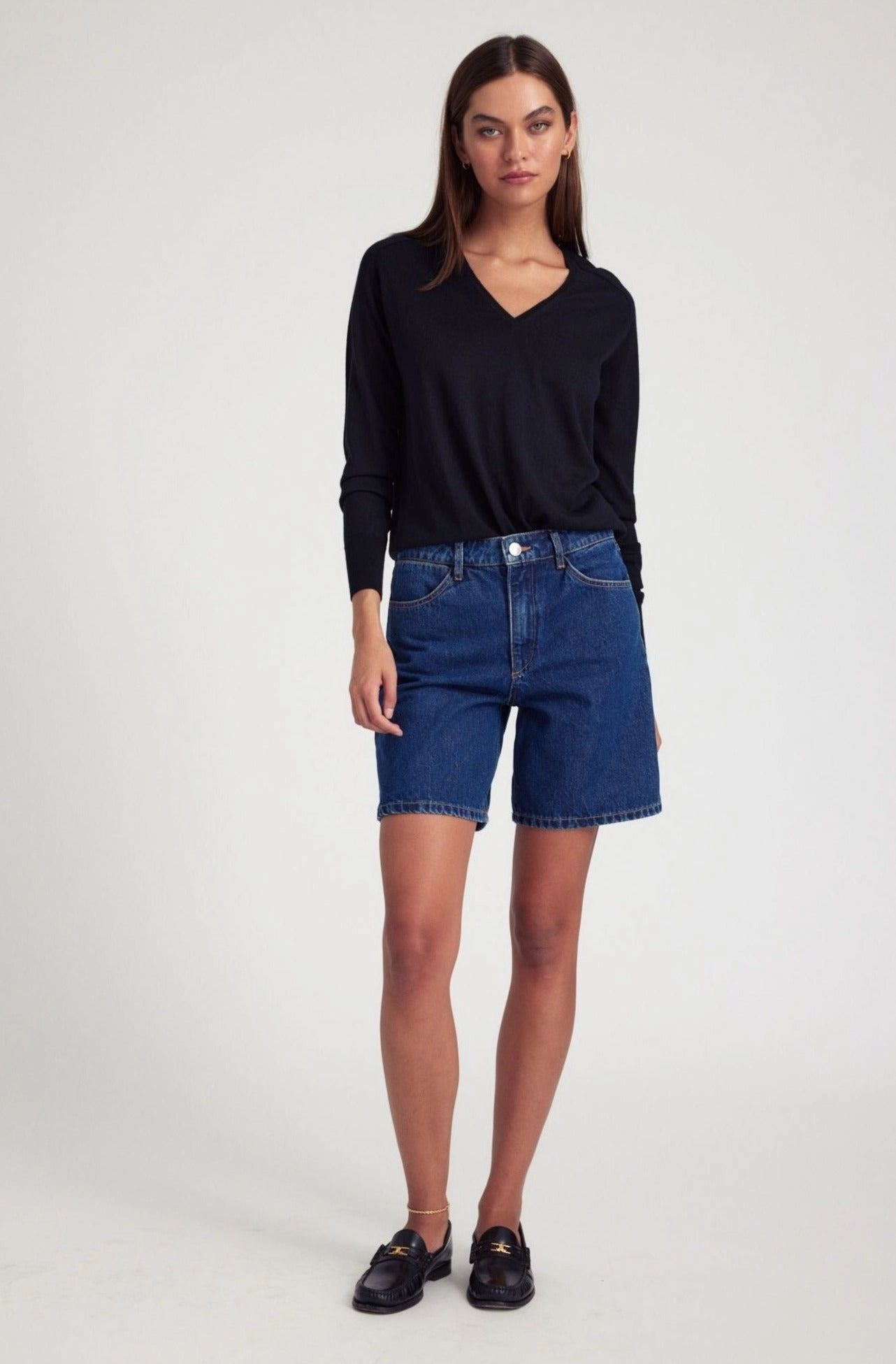 Alicia A-Line Denim Shorts Double Layered Hem