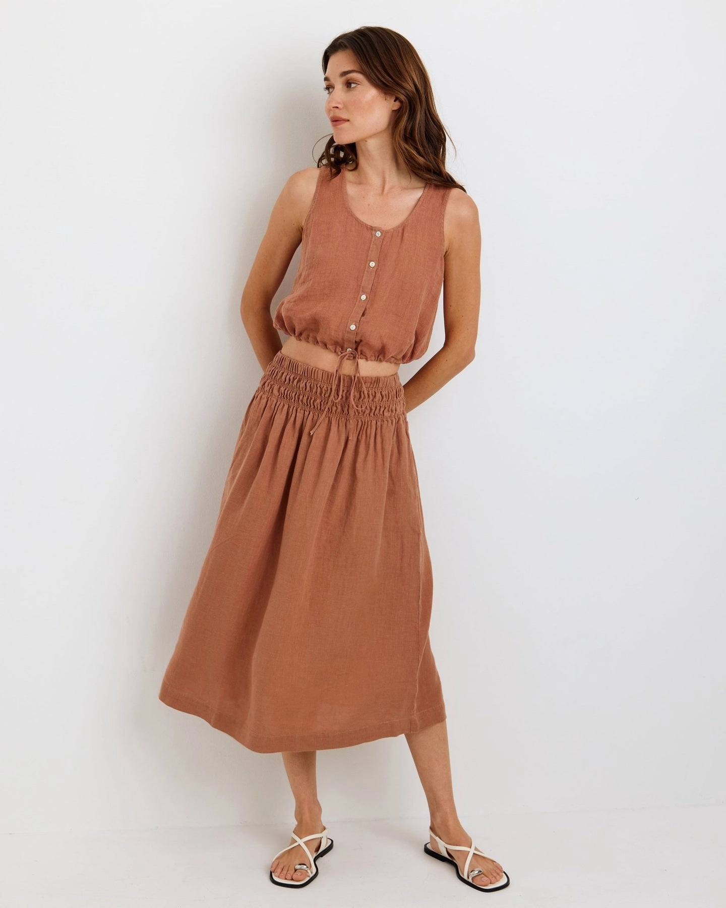 Simple Layers Drawstring closure SMOCKED WAIST GATHERED SKIRT